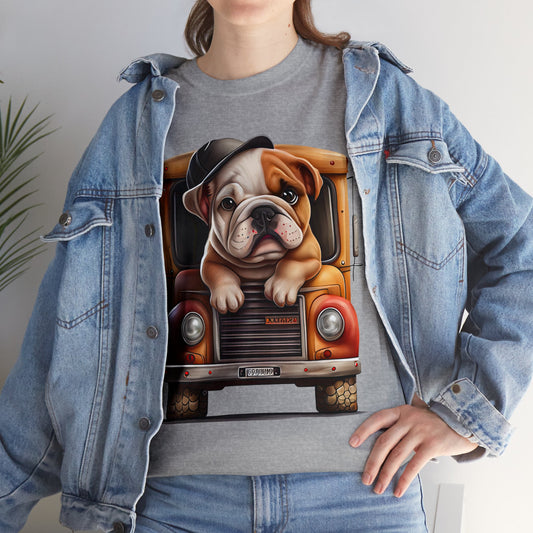 English Bulldog T-Shirt: English Bulldog in a Truck