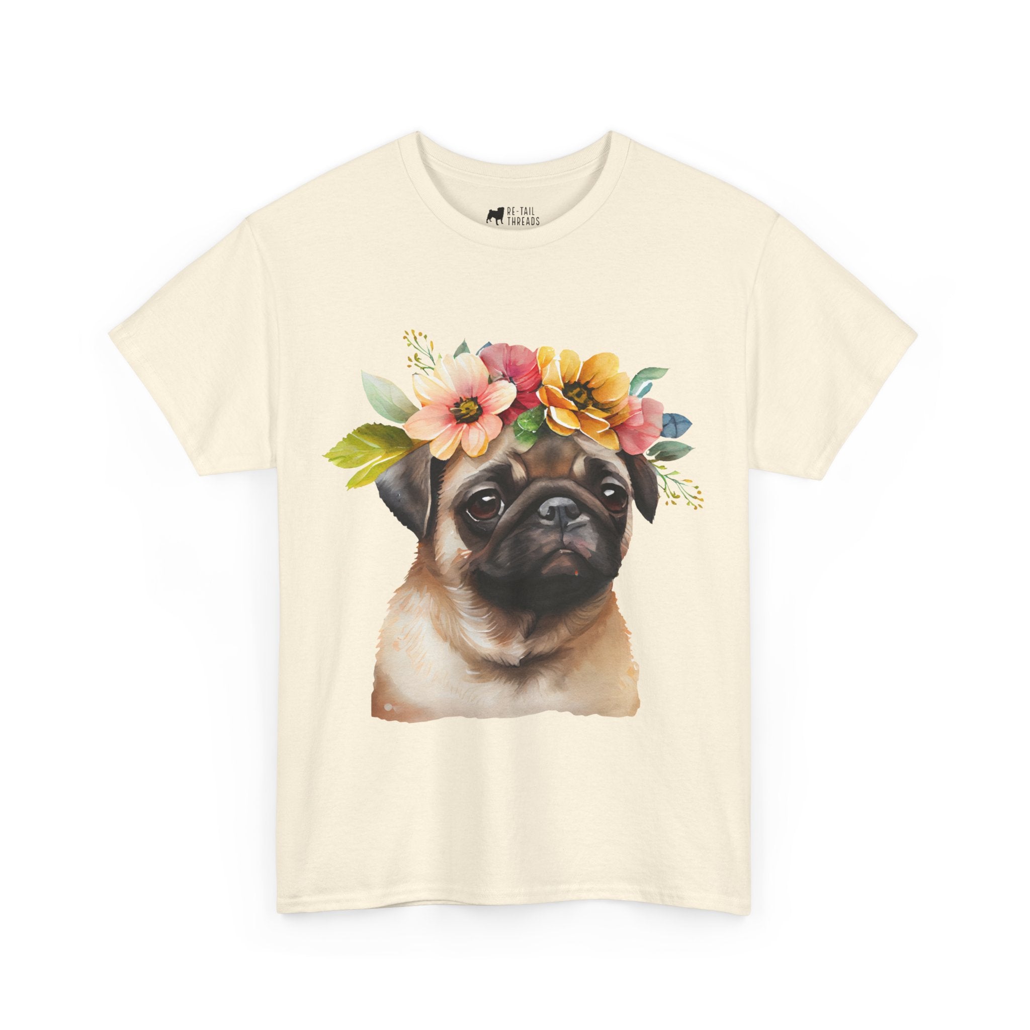 Pug T-Shirt: Pug With Flowers Pug T-Shirt: Pug With Flowers