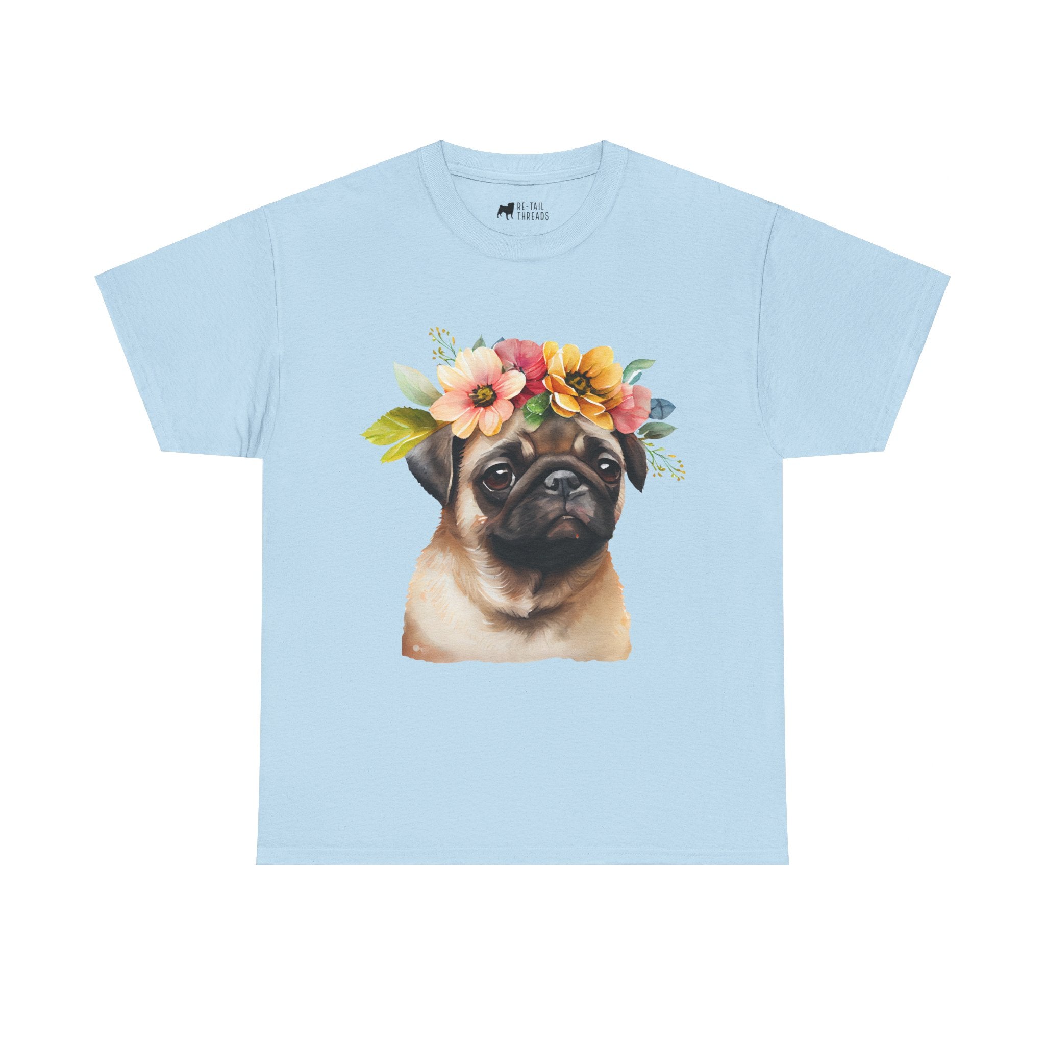 Pug T-Shirt: Pug With Flowers Pug T-Shirt: Pug With Flowers