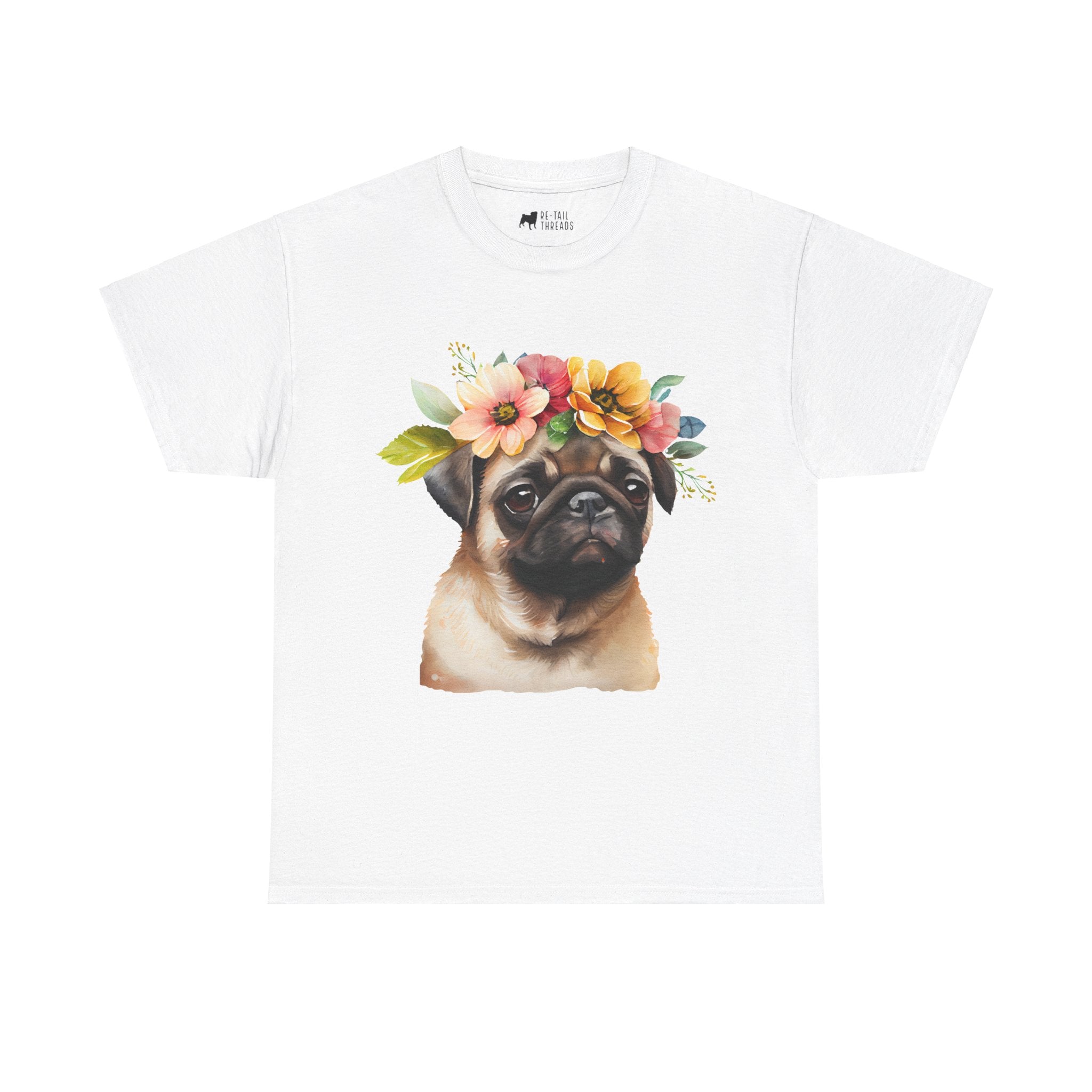 Pug T-Shirt: Pug With Flowers Pug T-Shirt: Pug With Flowers