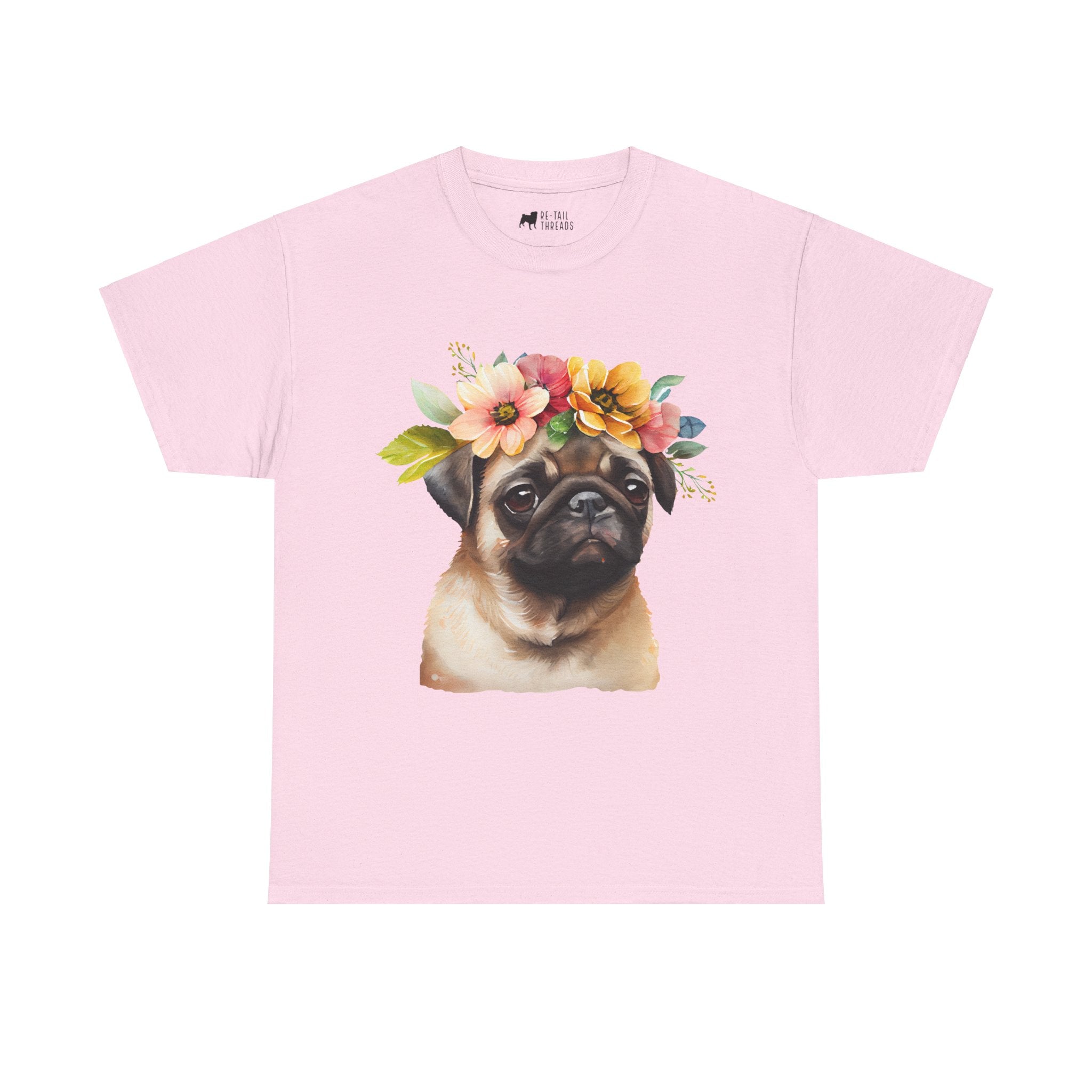 Pug T-Shirt: Pug With Flowers Pug T-Shirt: Pug With Flowers