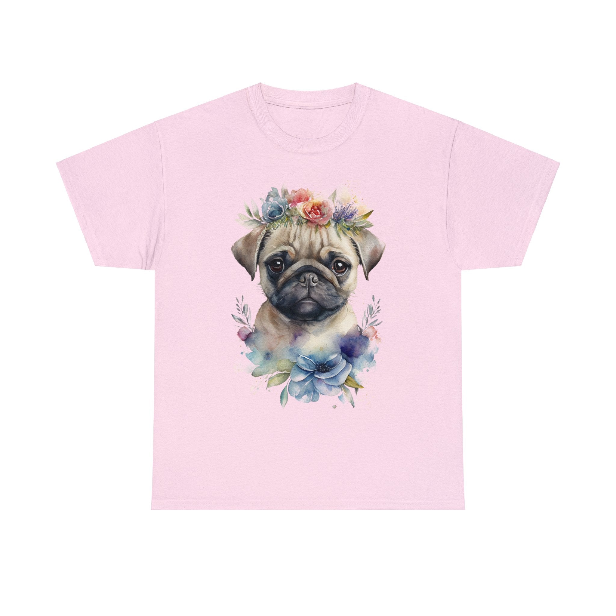 Pug T-Shirt: Pug with Flowers Pug T-Shirt: Pug with Flowers