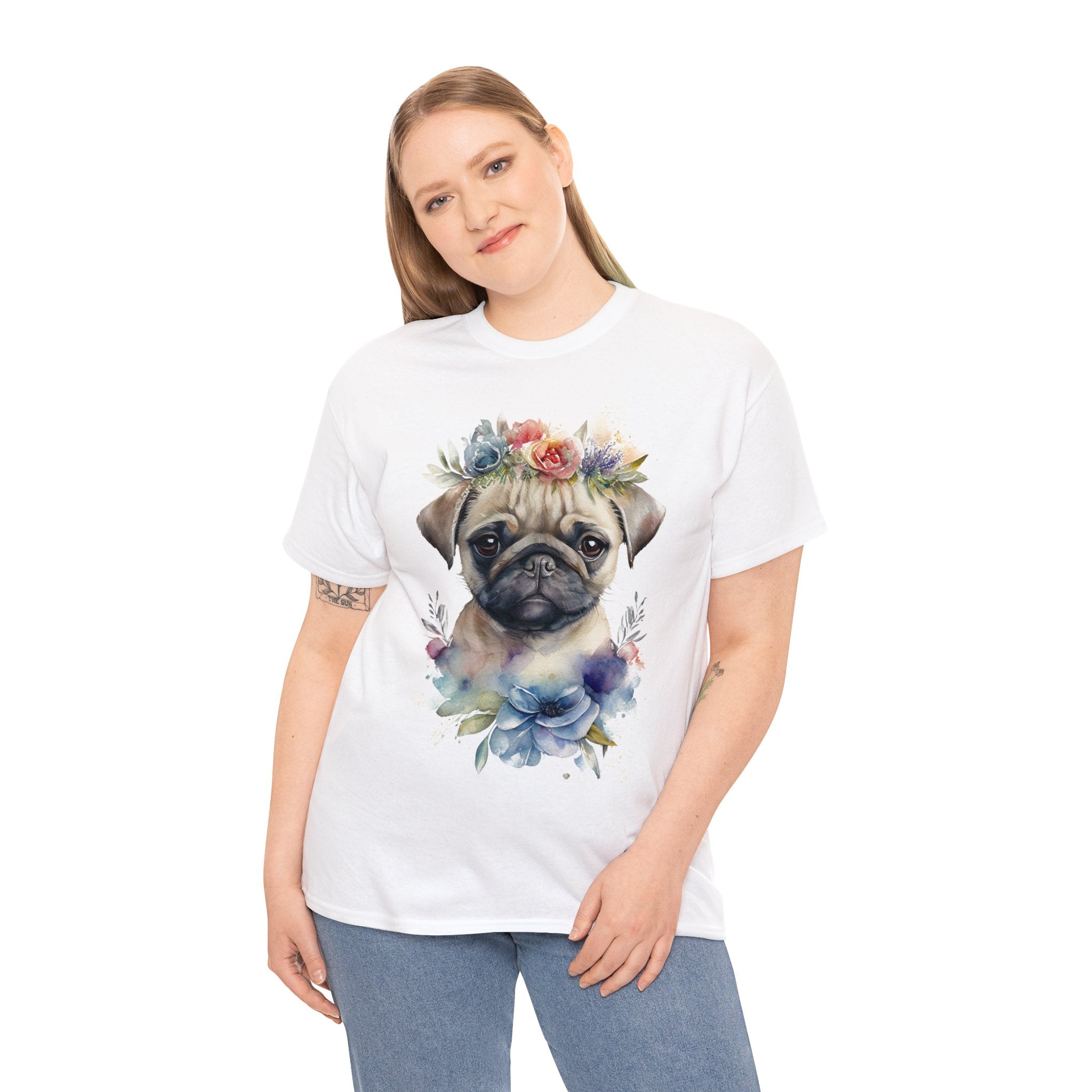 Pug T-Shirt: Pug with Flowers Pug T-Shirt: Pug with Flowers
