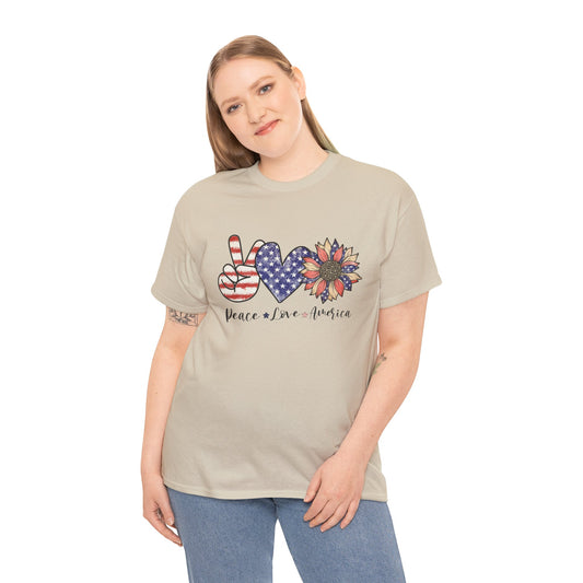 4th of July T-Shirt: Peace Love America Distressed