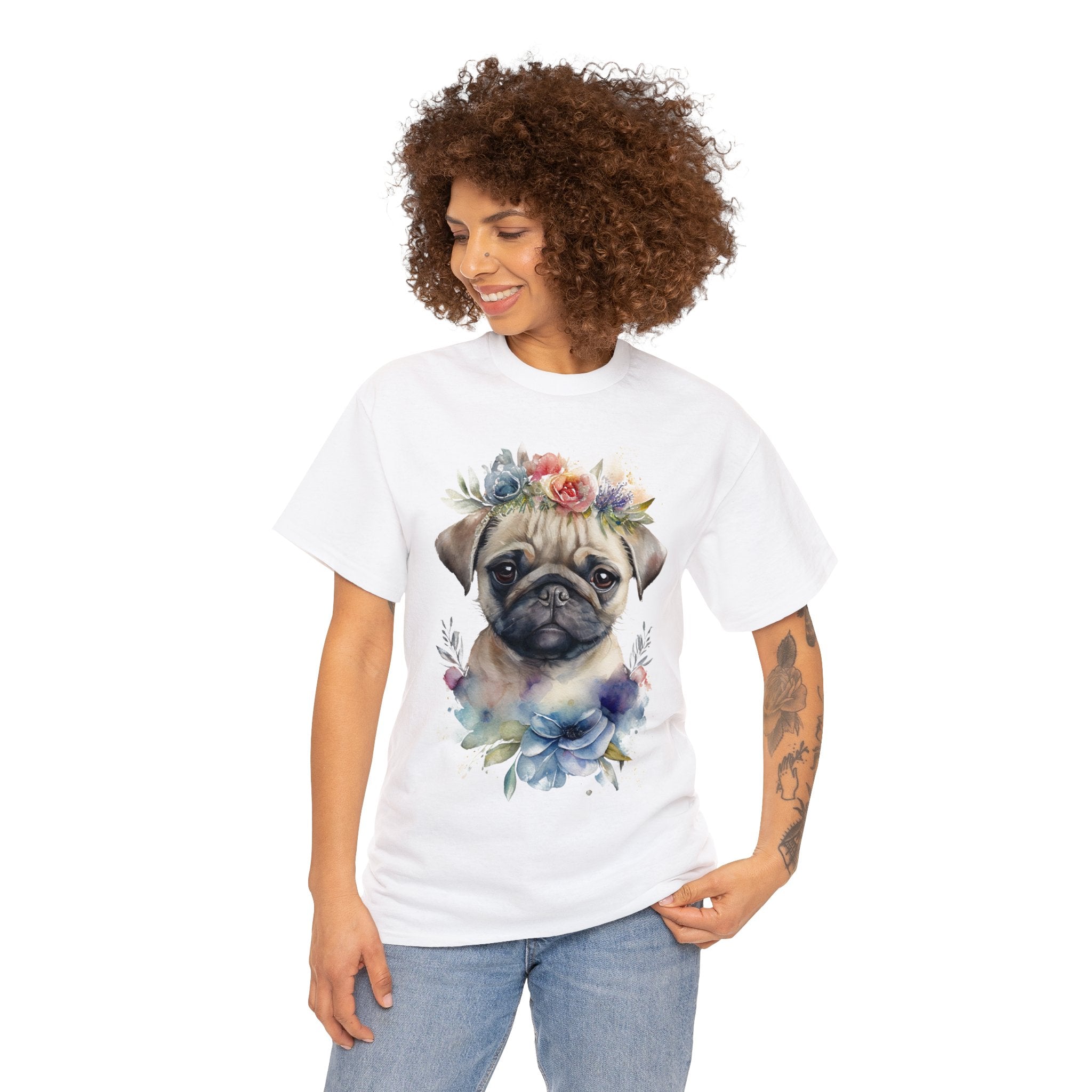 Pug T-Shirt: Pug with Flowers Pug T-Shirt: Pug with Flowers
