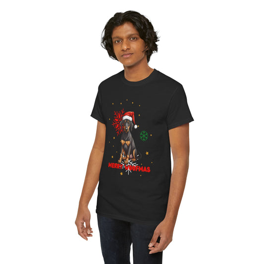 Christmas T-Shirt: Santa Hat Black and Tan Dog