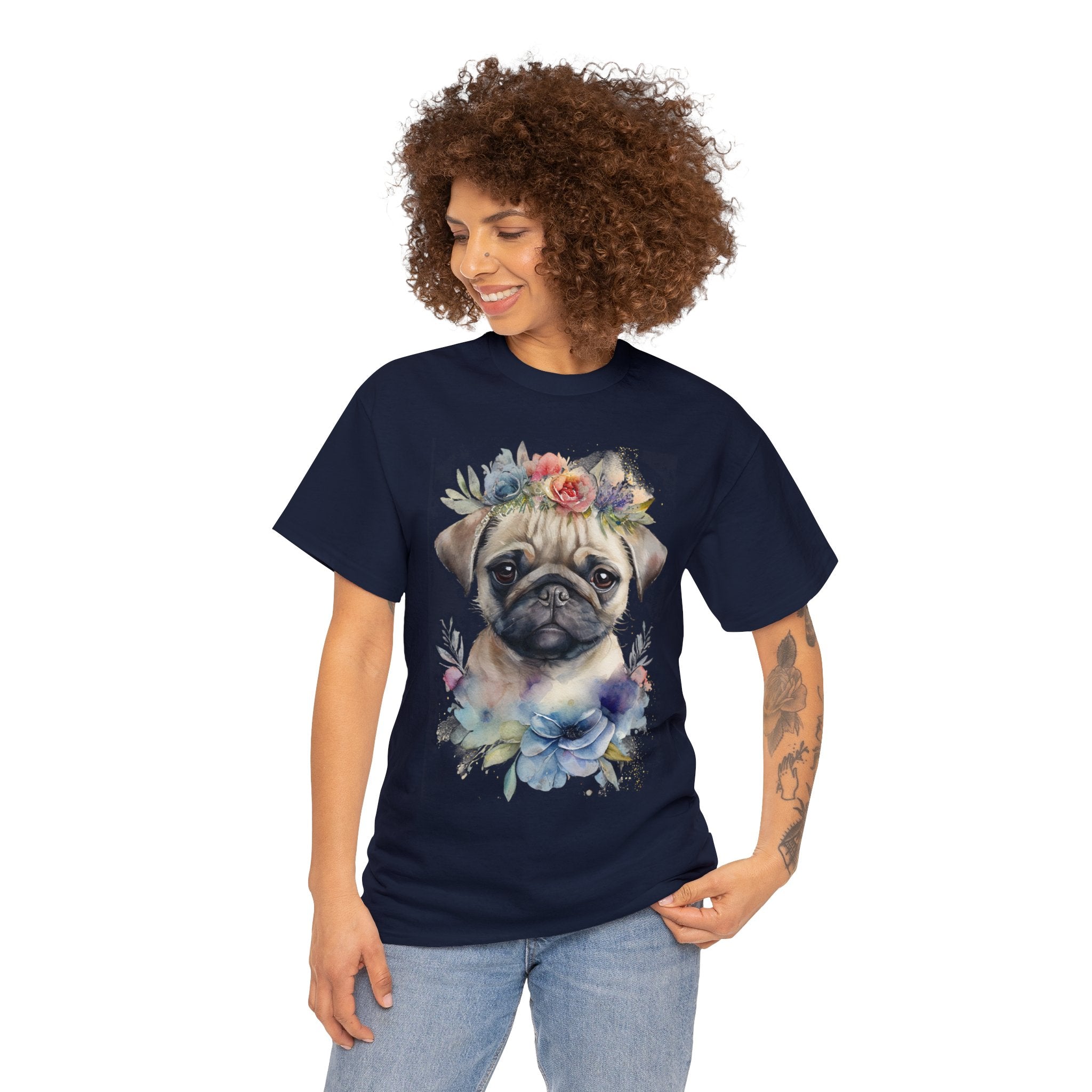 Pug T-Shirt: Pug with Flowers Pug T-Shirt: Pug with Flowers