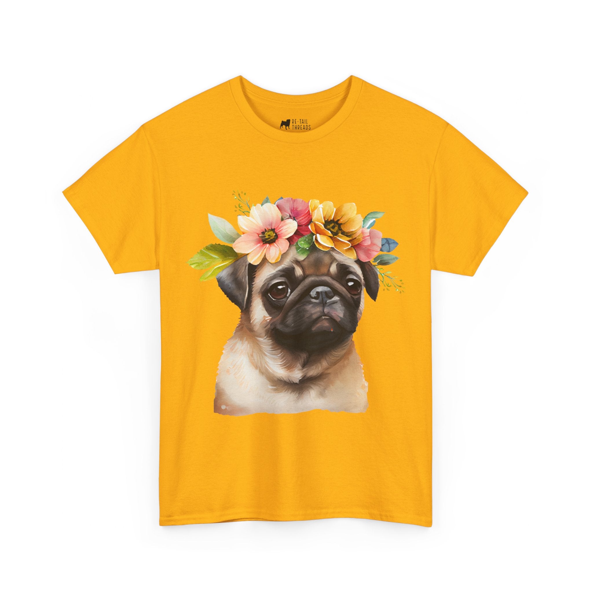 Pug T-Shirt: Pug With Flowers Pug T-Shirt: Pug With Flowers