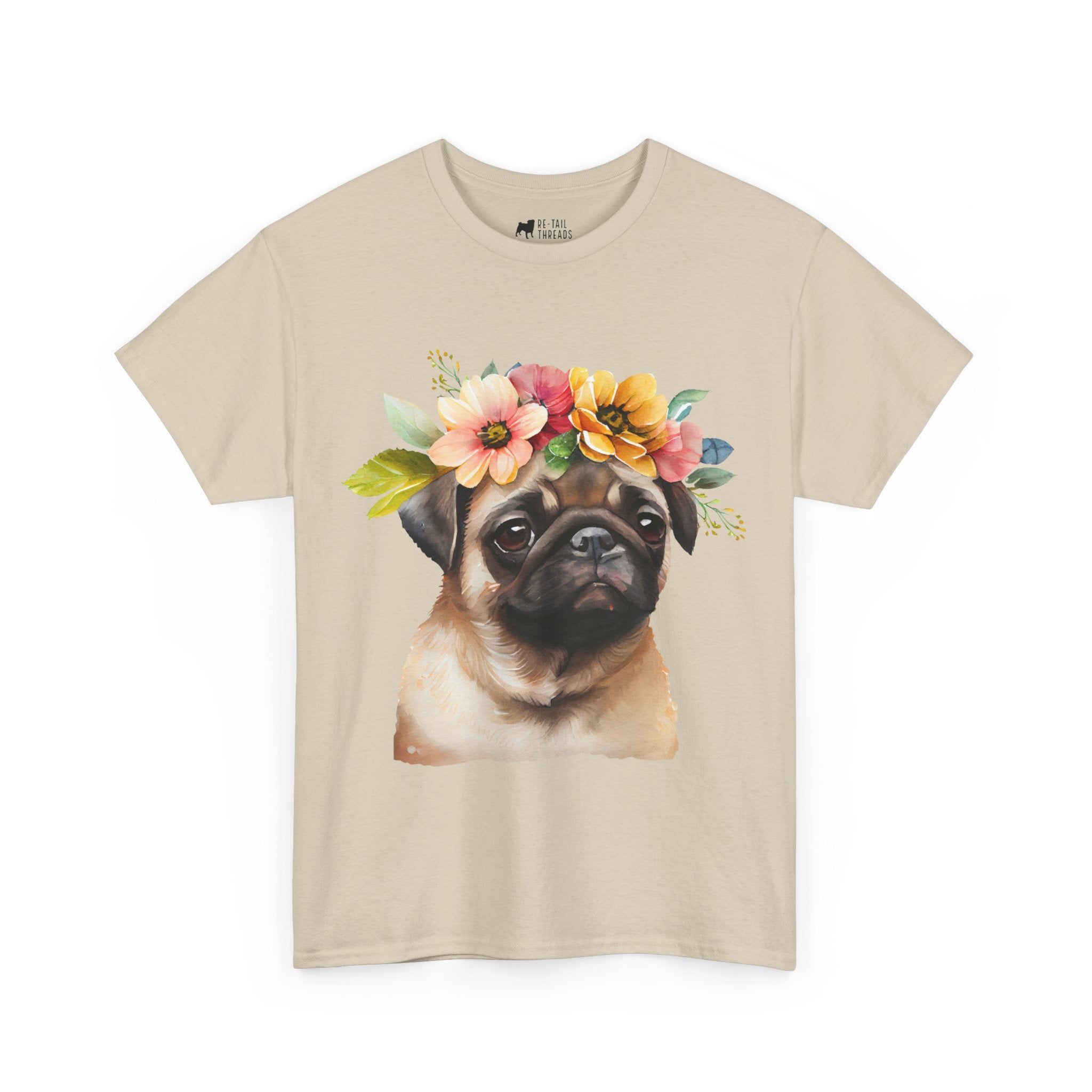 Pug T-Shirt: Pug With Flowers Pug T-Shirt: Pug With Flowers