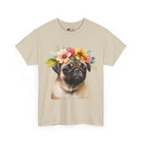 Pug T-Shirt: Pug With Flowers Pug T-Shirt: Pug With Flowers