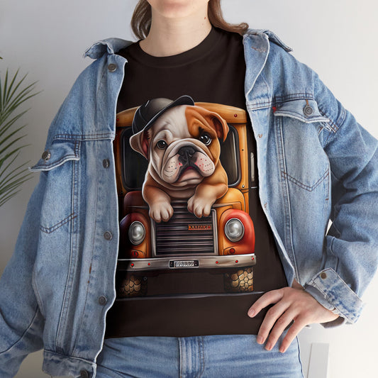 English Bulldog T-Shirt: English Bulldog in a Truck