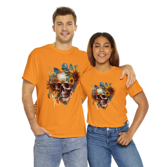 Skull T-Shirt: Skull and Sunflowers