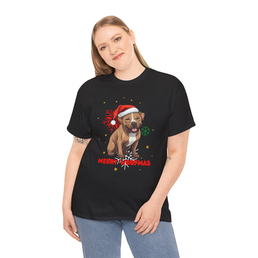 Christmas T-Shirt: Santa Hat Pit Bull #1