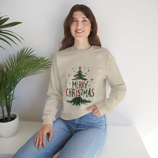 Merry Christmas Crewneck Sweatshirt — Festive Tree Holiday Pullover