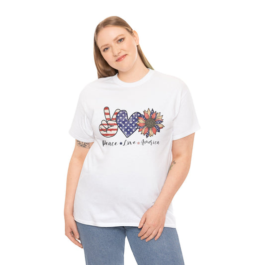 4th of July T-Shirt: Peace Love America Distressed