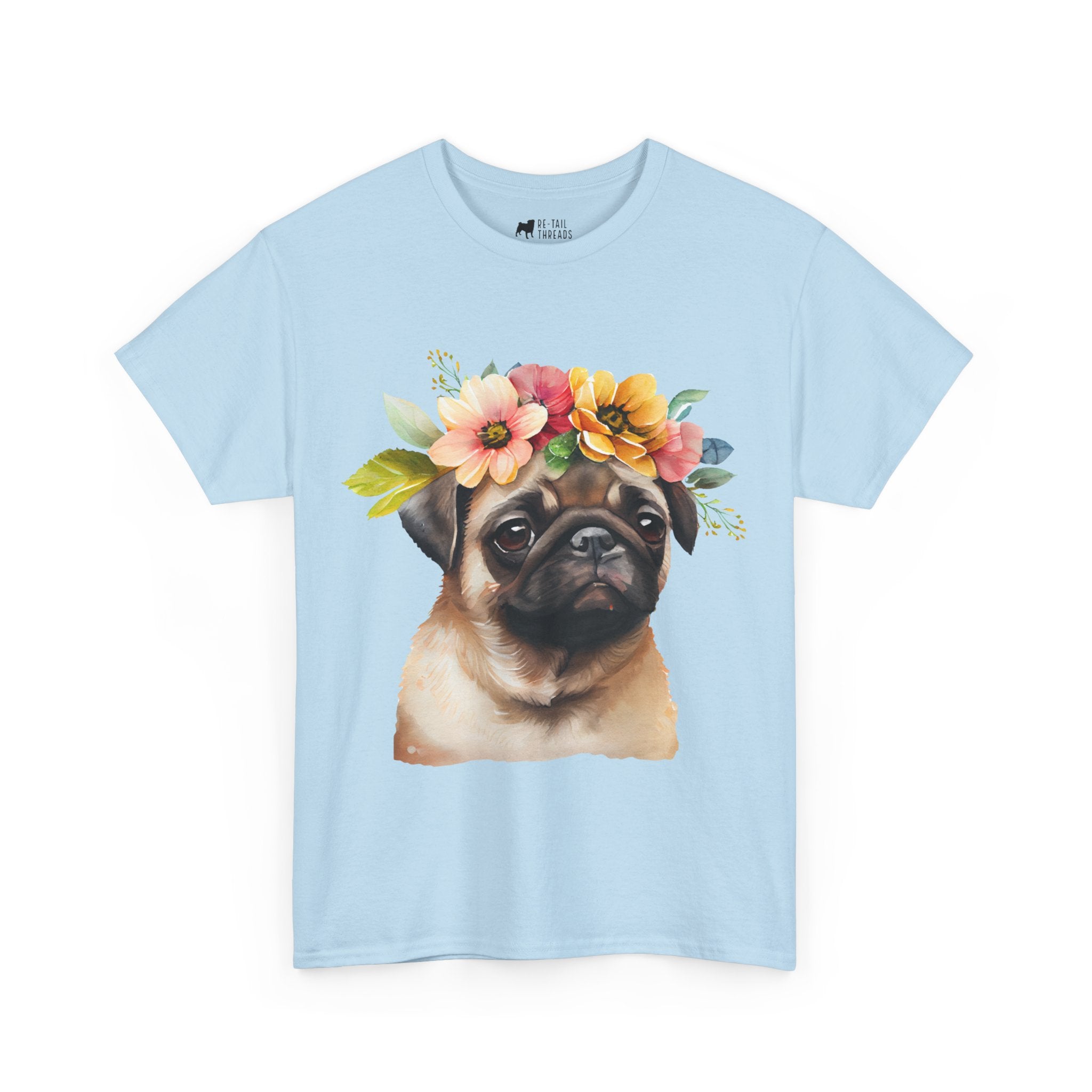 Pug T-Shirt: Pug With Flowers Pug T-Shirt: Pug With Flowers