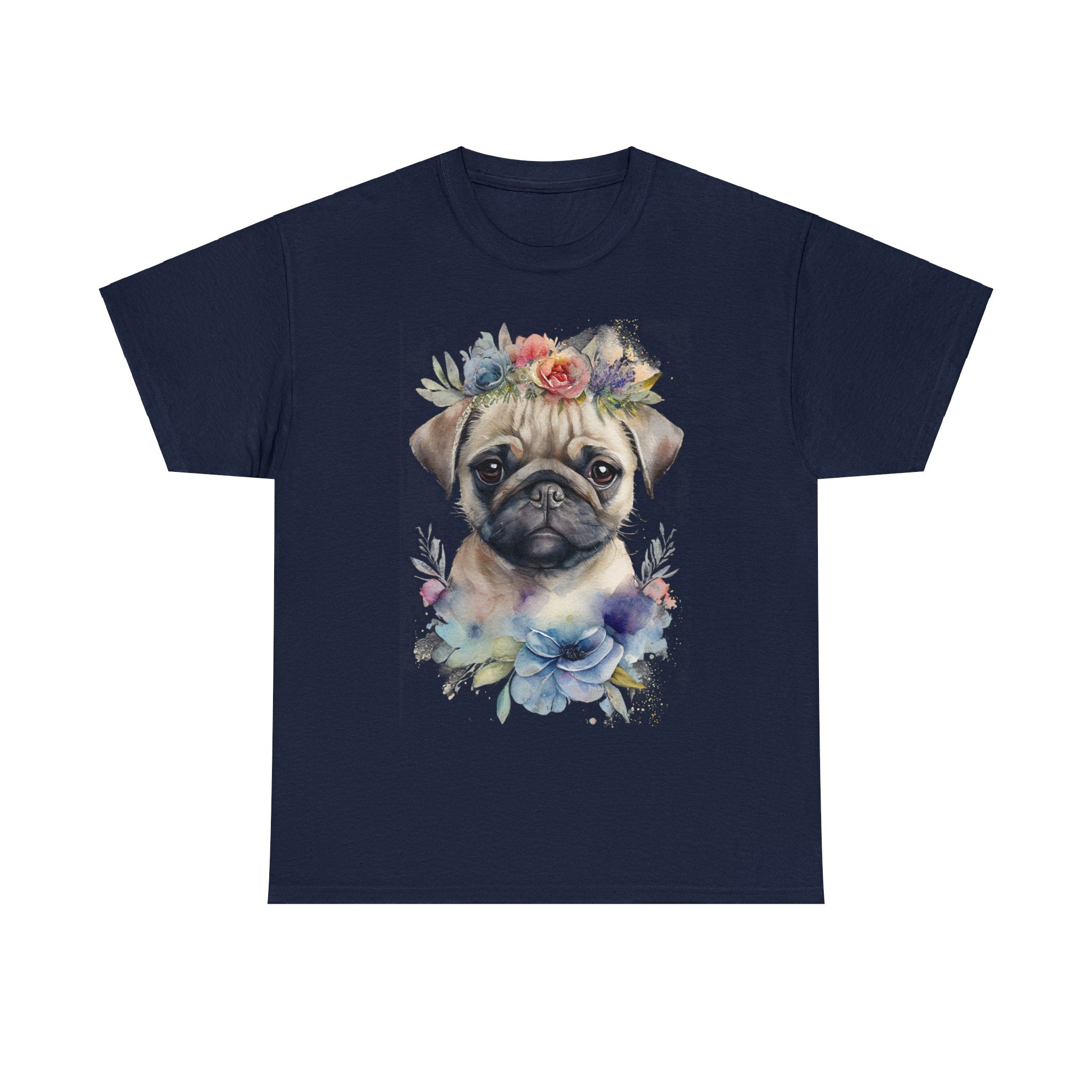 Pug T-Shirt: Pug with Flowers Pug T-Shirt: Pug with Flowers