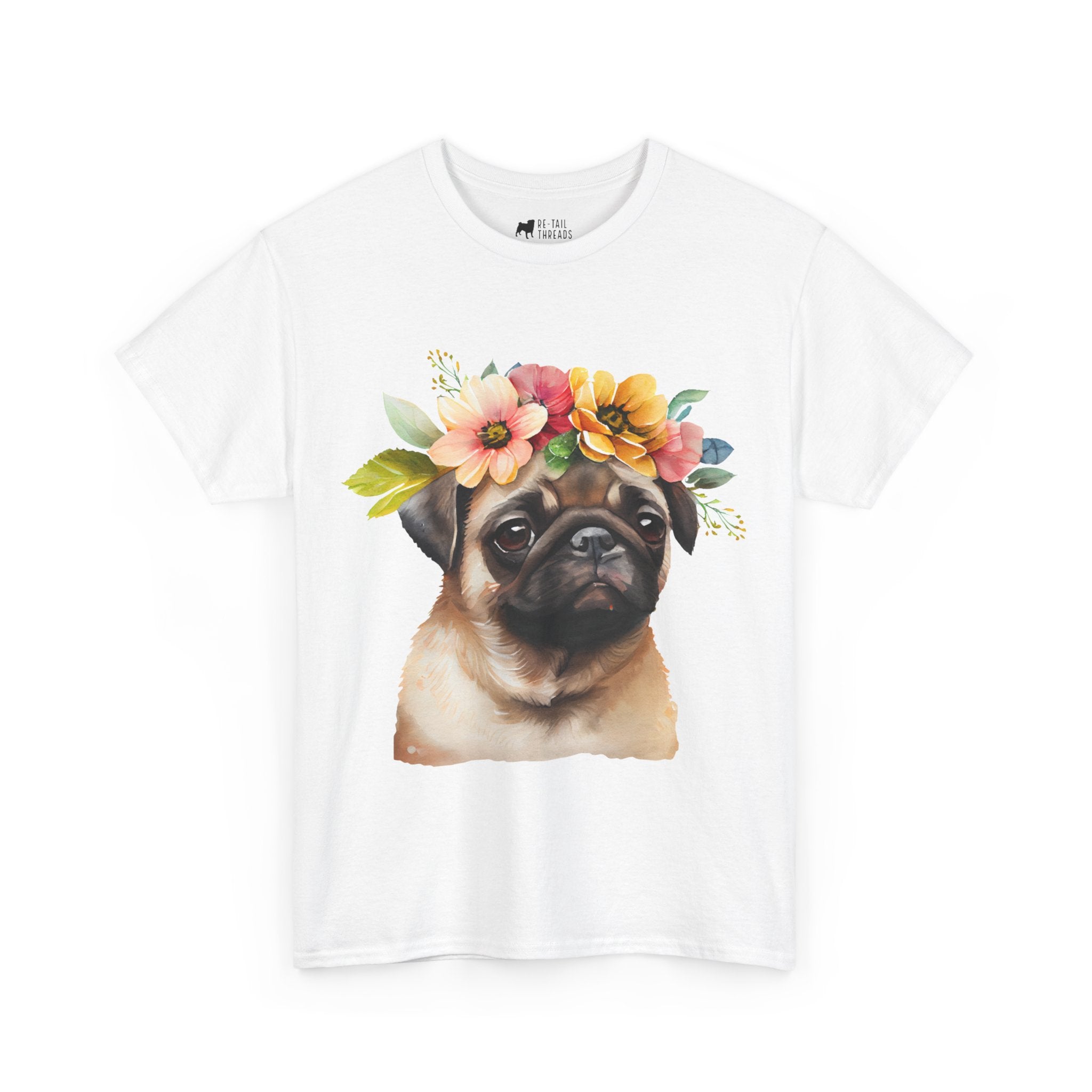 Pug T-Shirt: Pug With Flowers Pug T-Shirt: Pug With Flowers