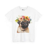 Pug T-Shirt: Pug With Flowers Pug T-Shirt: Pug With Flowers