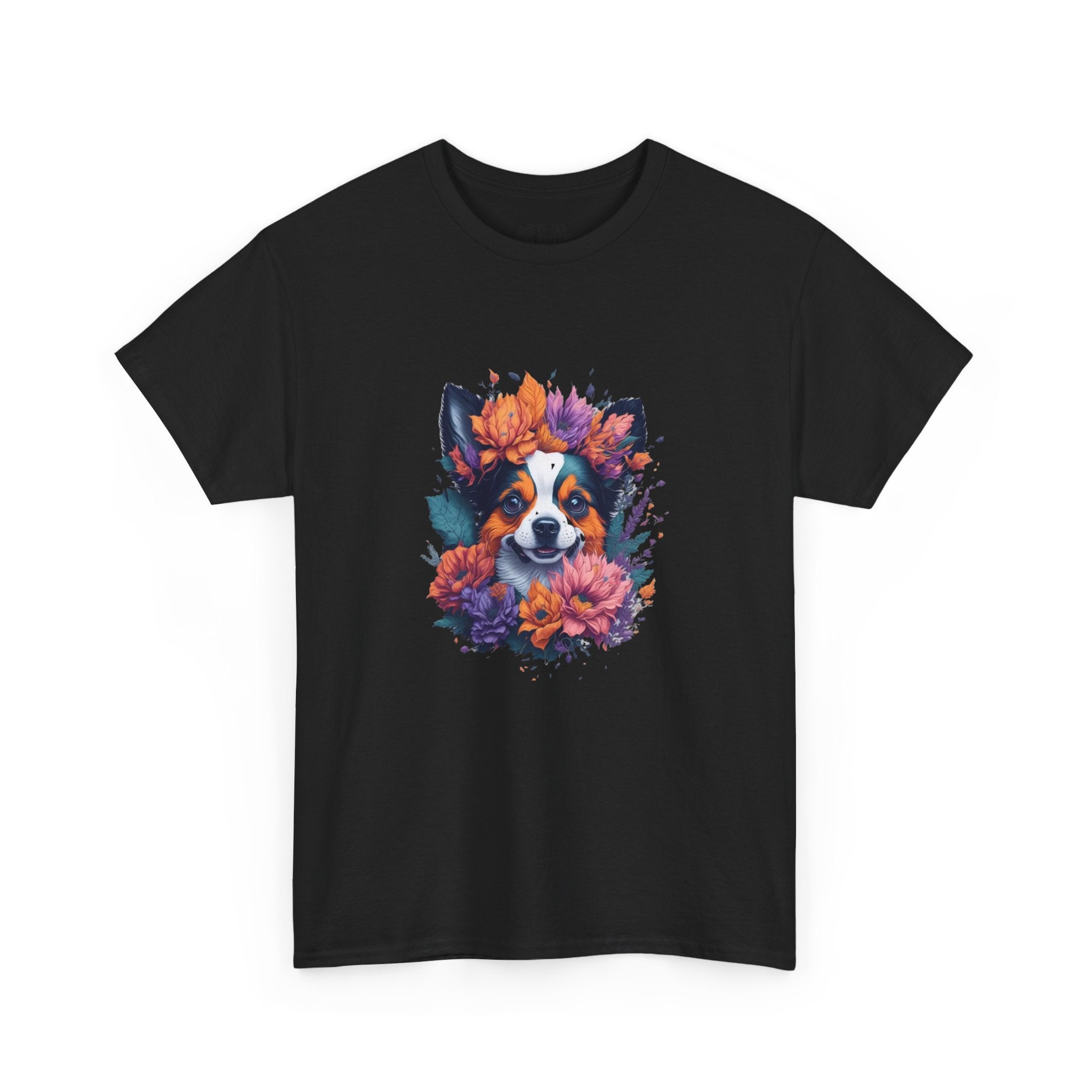 Dog T-Shirt: Dog With Watercolor Flowers Dog T-Shirt: Dog With Watercolor Flowers