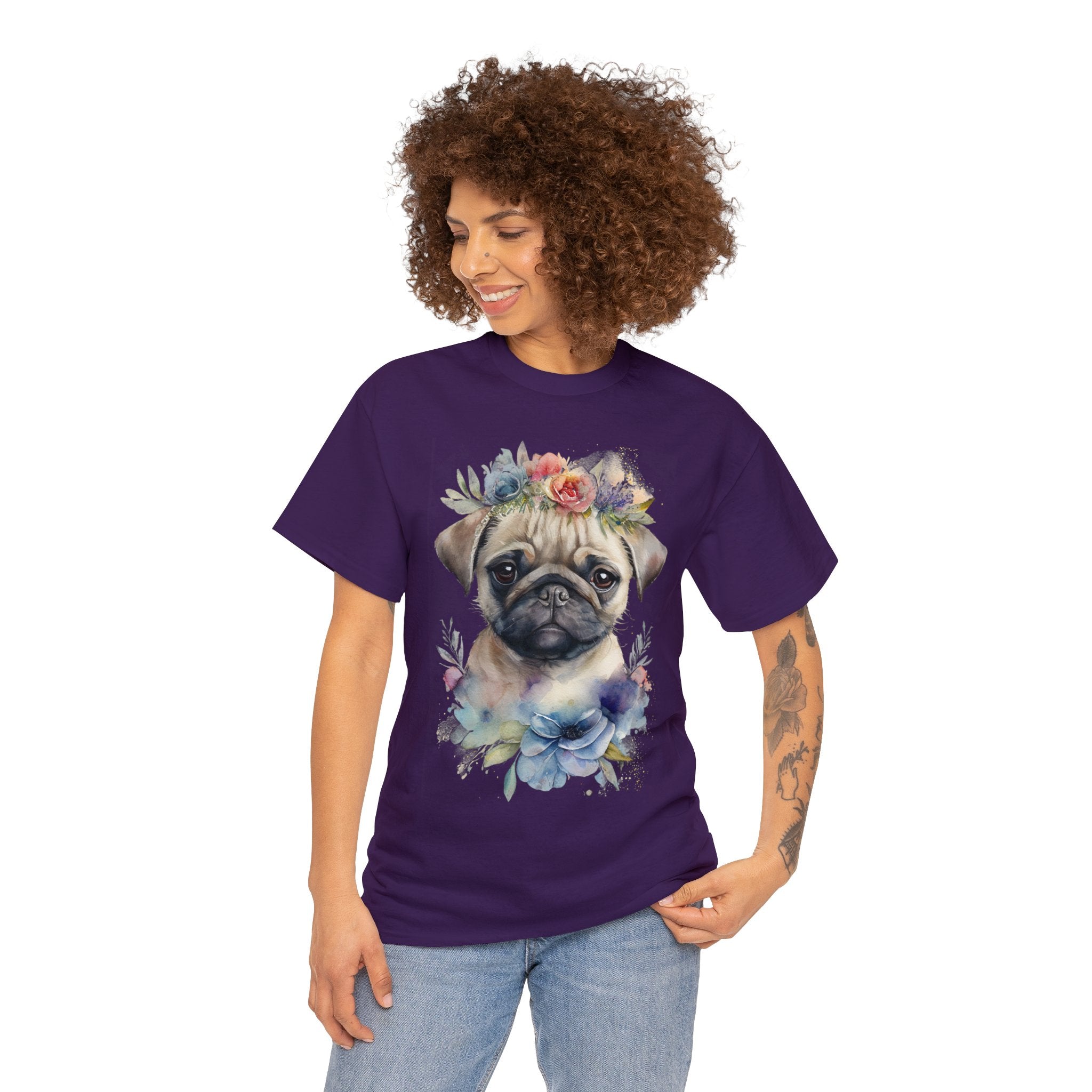 Pug T-Shirt: Pug with Flowers Pug T-Shirt: Pug with Flowers