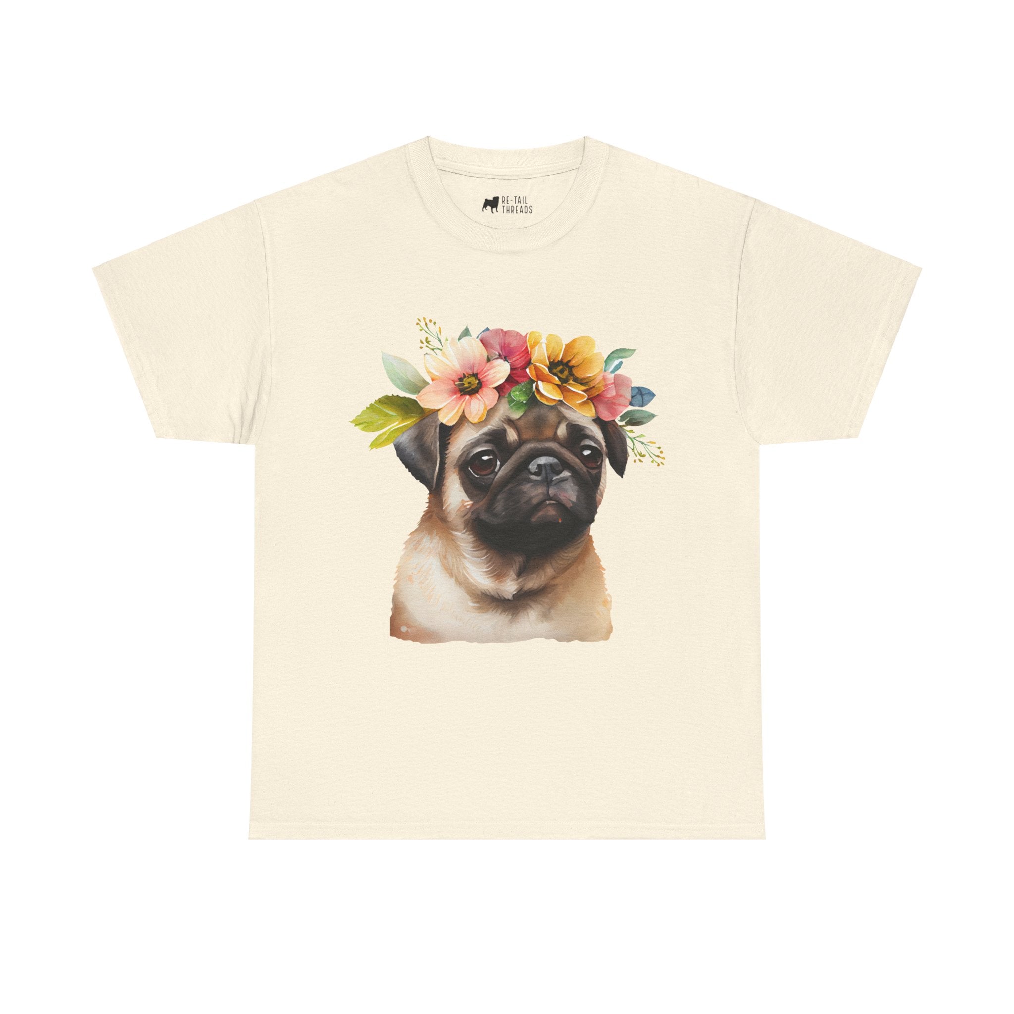 Pug T-Shirt: Pug With Flowers Pug T-Shirt: Pug With Flowers