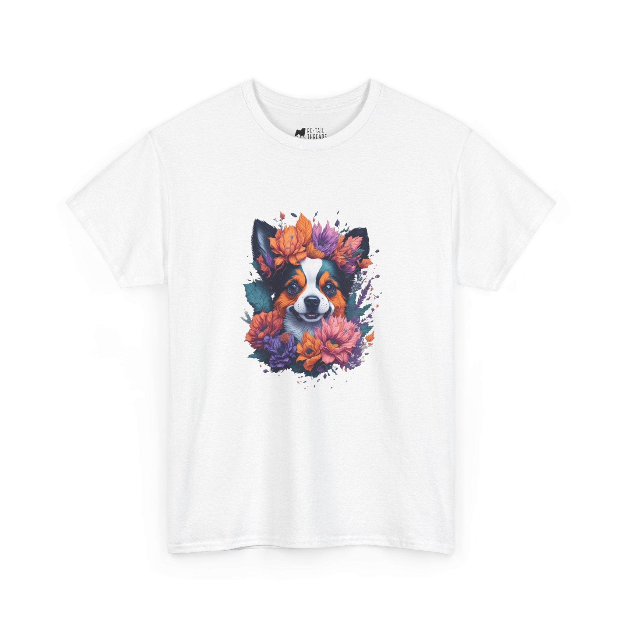 Dog T-Shirt: Dog With Watercolor Flowers Dog T-Shirt: Dog With Watercolor Flowers
