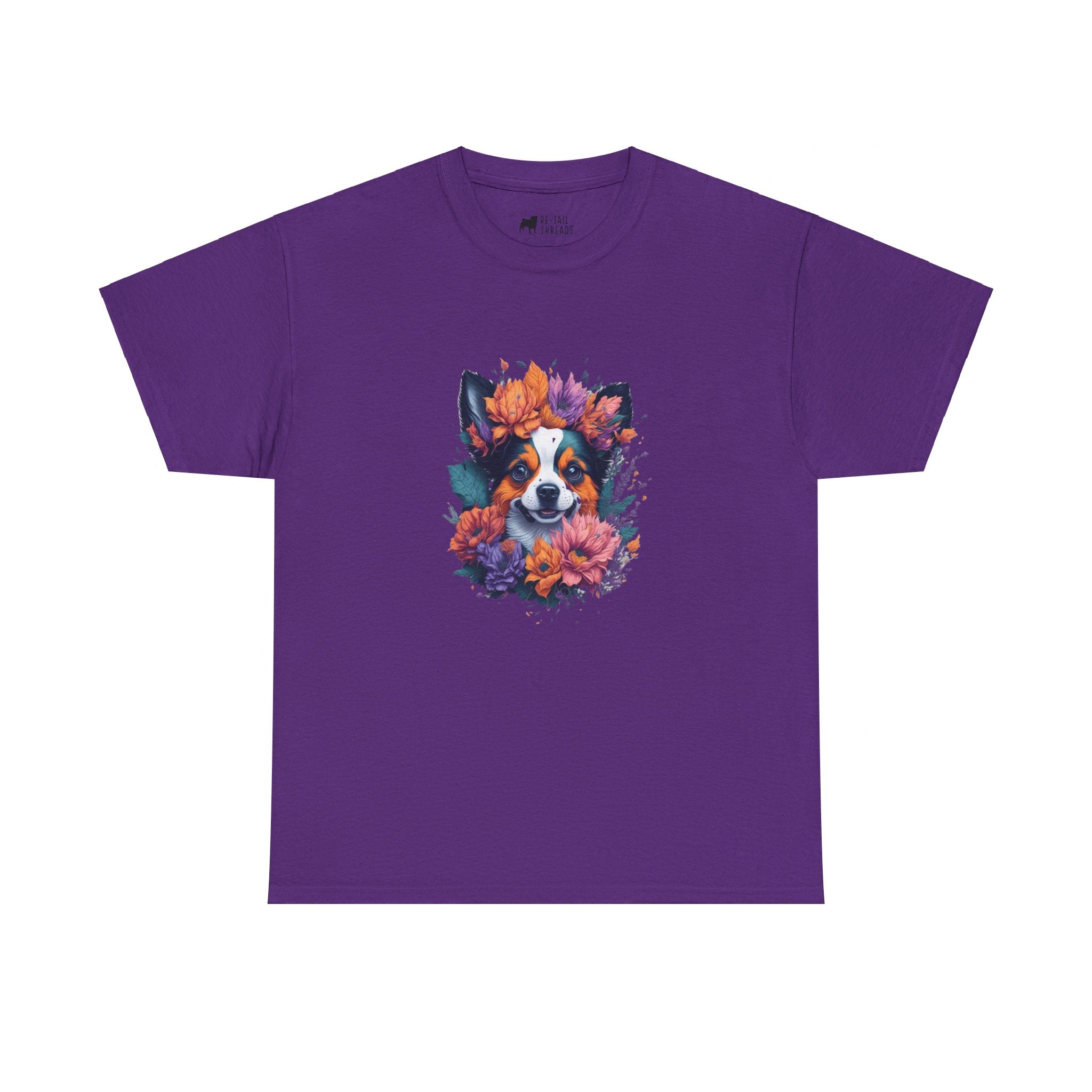Dog T-Shirt: Dog With Watercolor Flowers Dog T-Shirt: Dog With Watercolor Flowers
