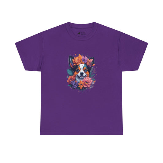 Dog T-Shirt: Dog With Watercolor Flowers