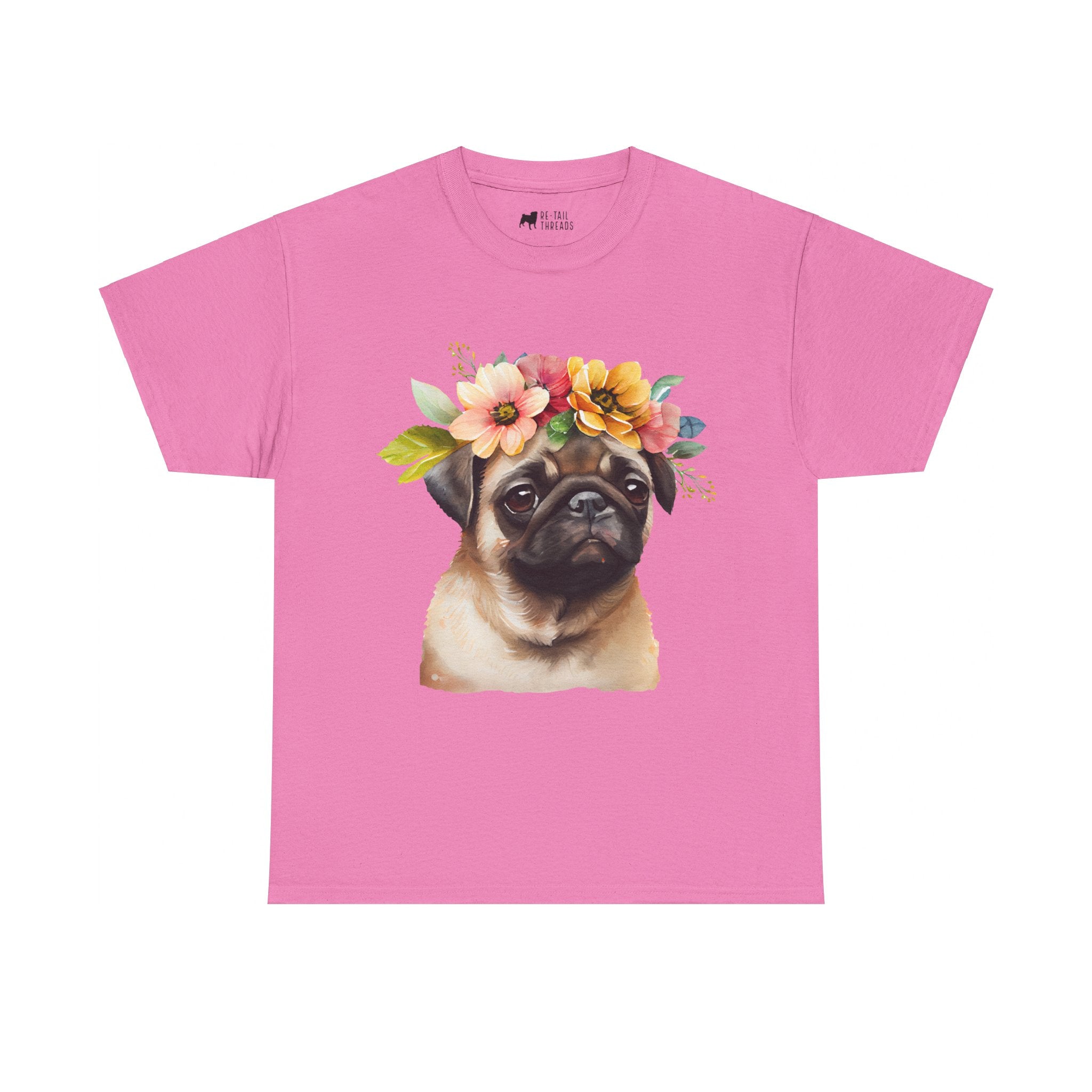 Pug T-Shirt: Pug With Flowers Pug T-Shirt: Pug With Flowers
