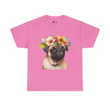 Pug T-Shirt: Pug With Flowers Pug T-Shirt: Pug With Flowers