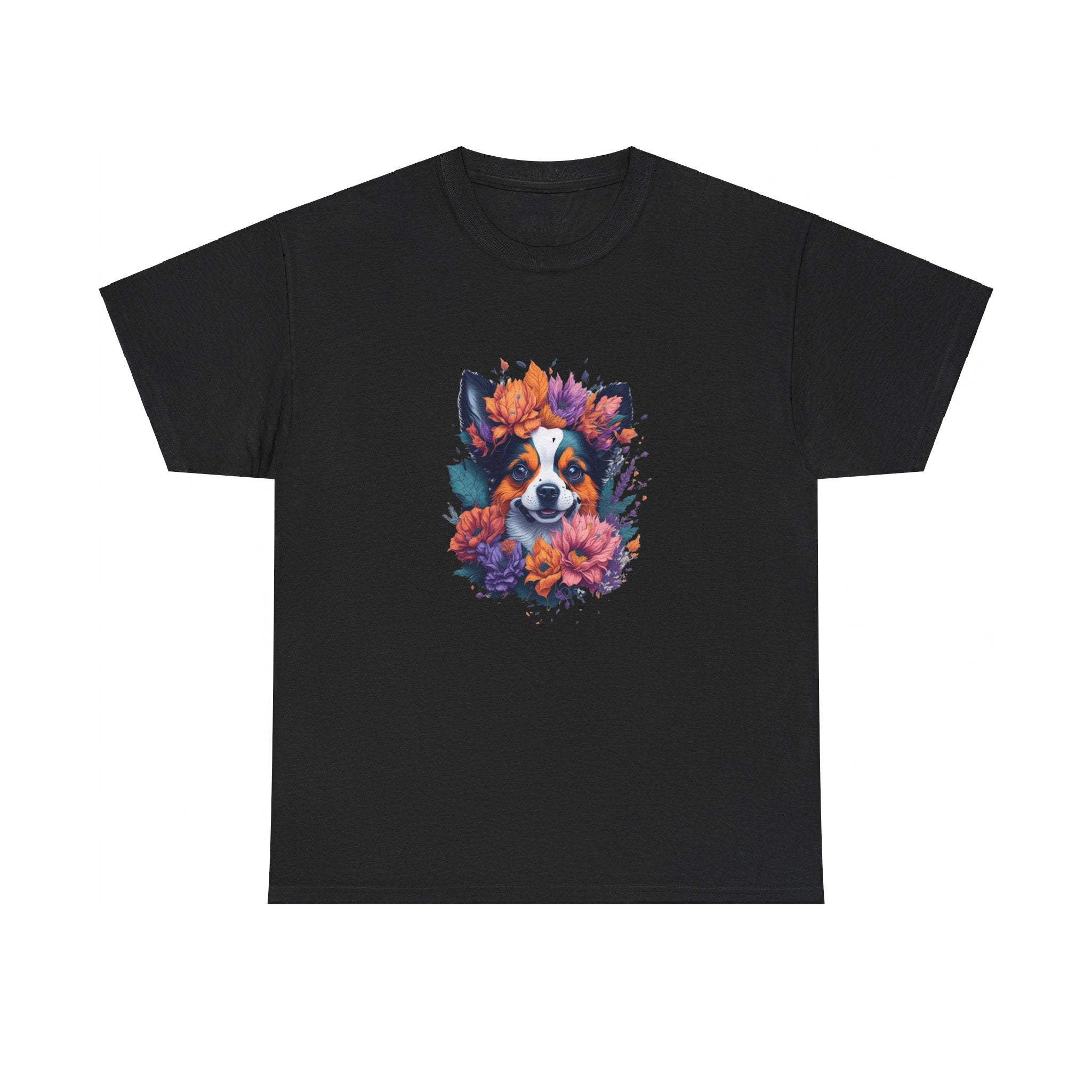 Dog T-Shirt: Dog With Watercolor Flowers Dog T-Shirt: Dog With Watercolor Flowers