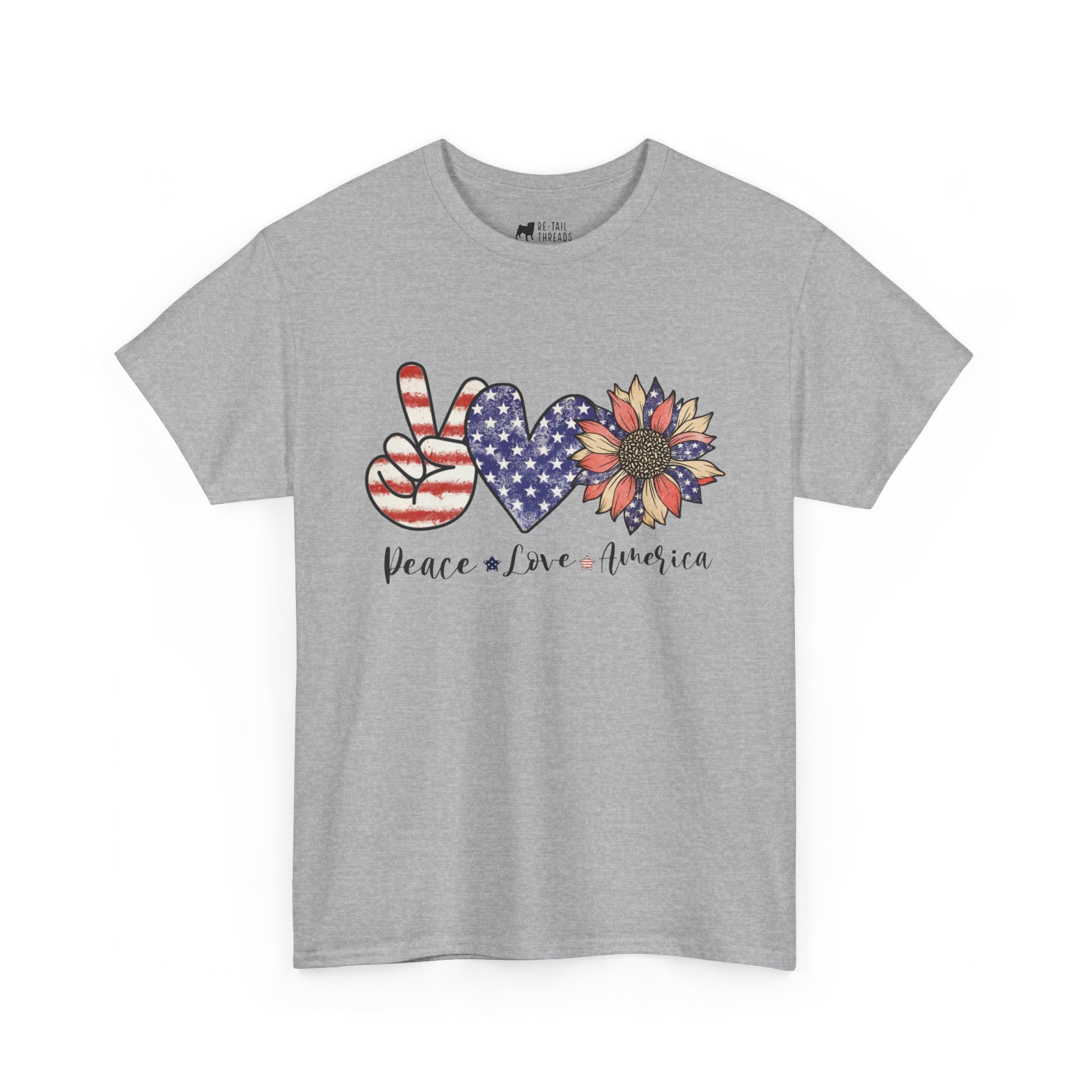 4th of July T-Shirt: Peace Love America Distressed