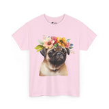 Pug T-Shirt: Pug With Flowers