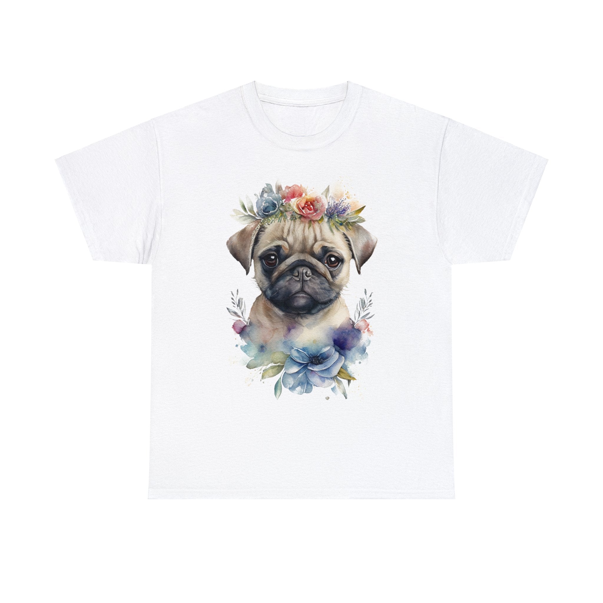 Pug T-Shirt: Pug with Flowers