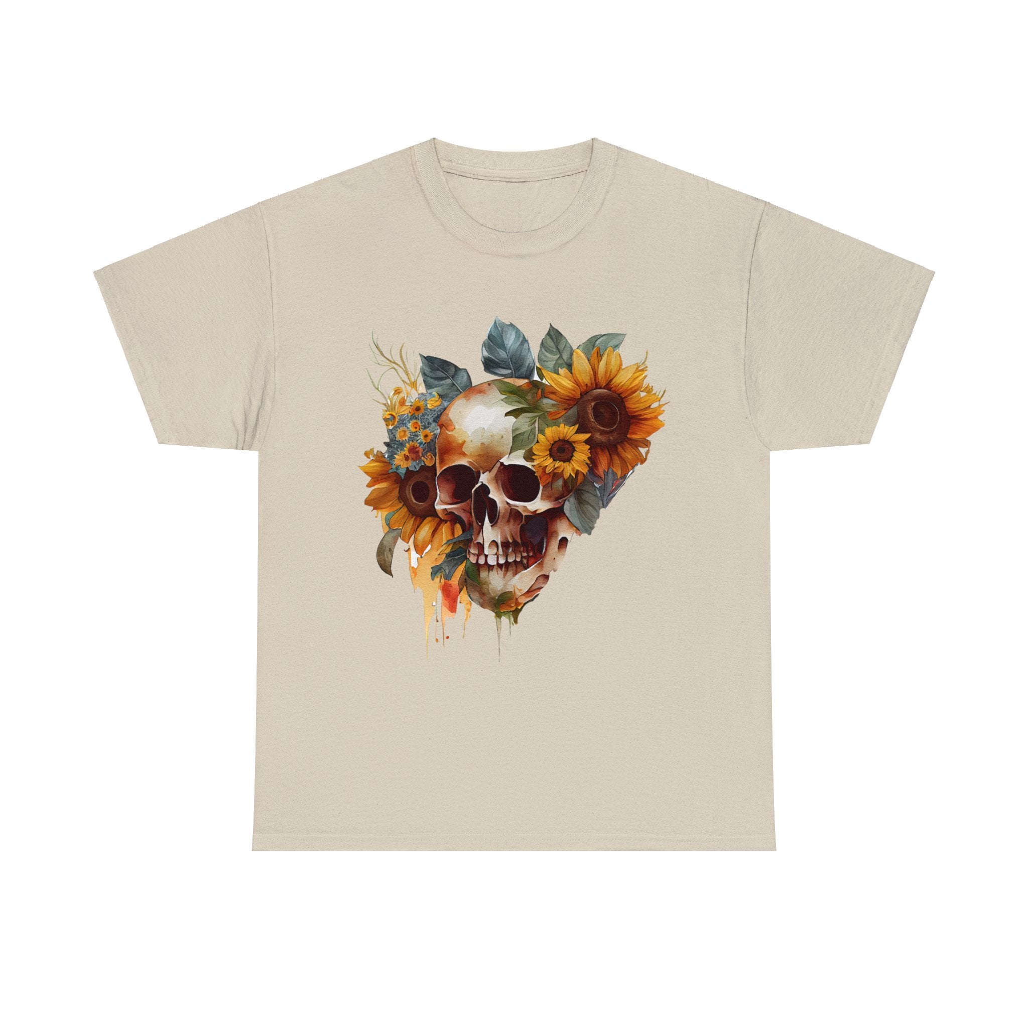Skull T-Shirt: Skull and Sunflowers