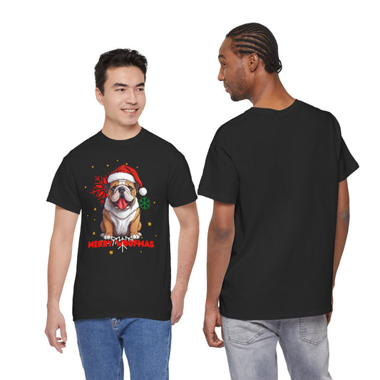 Christmas T-Shirt: Santa Hat English Bulldog