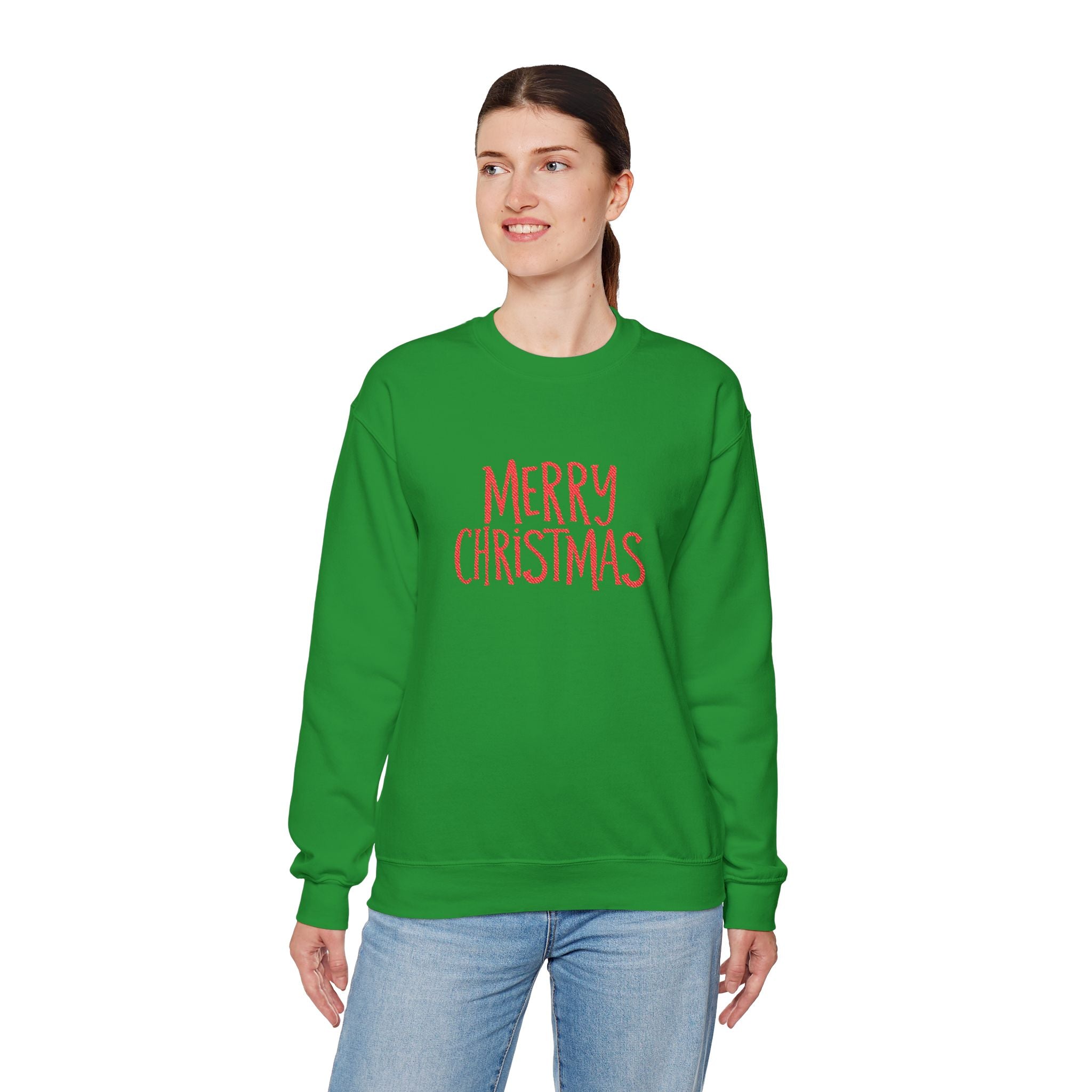 Embroidered Merry Christmas Crewneck Sweatshirt — Minimal Holiday Design