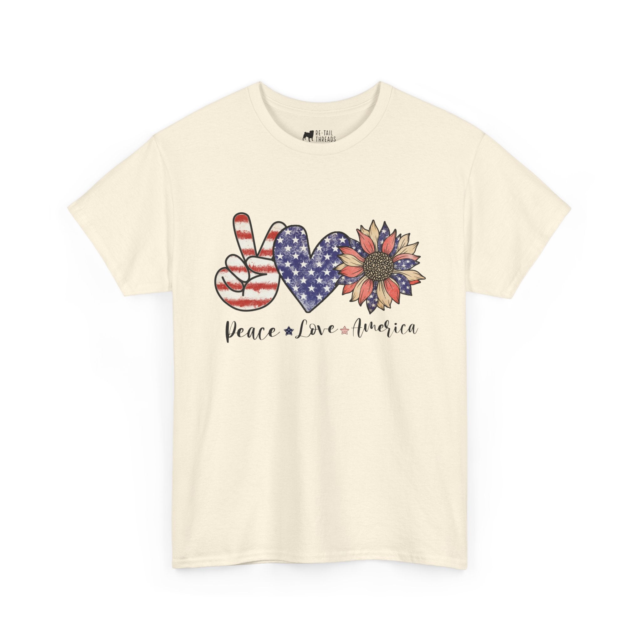 4th of July T-Shirt: Peace Love America Distressed