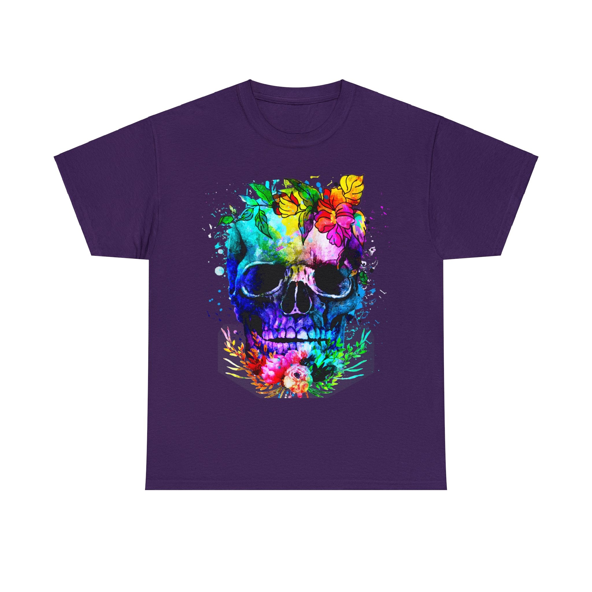 Skull T-Shirt: Watercolor & Flowers Skull