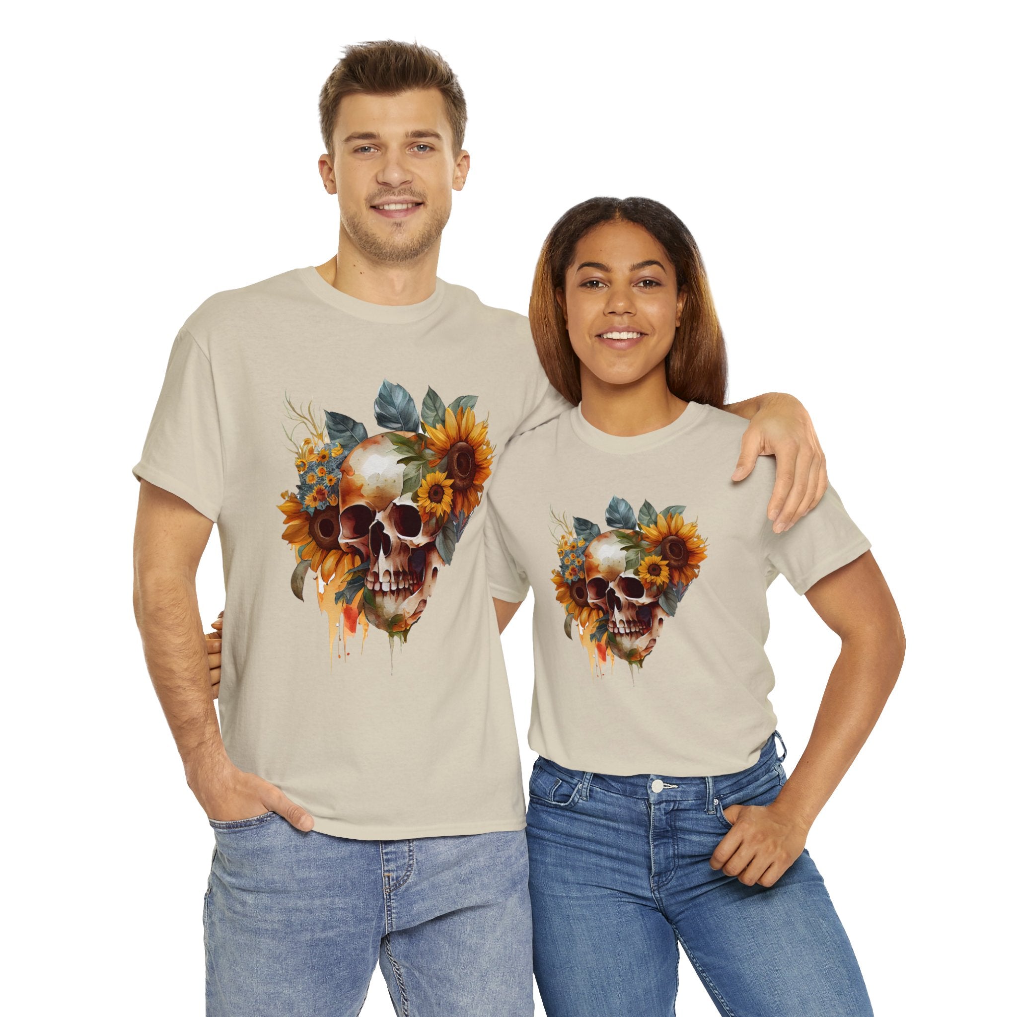 Skull T-Shirt: Skull and Sunflowers