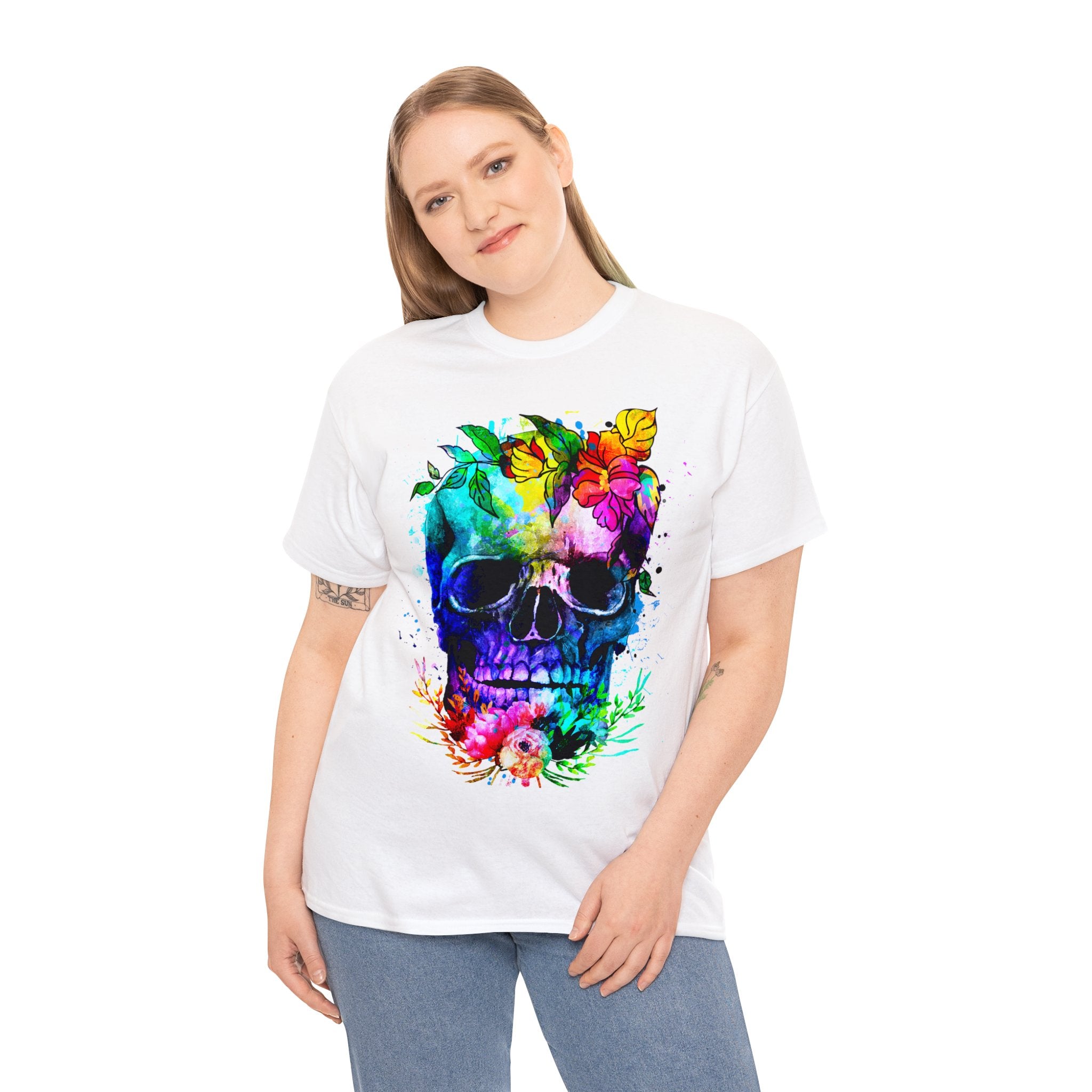 Skull T-Shirt: Watercolor & Flowers Skull