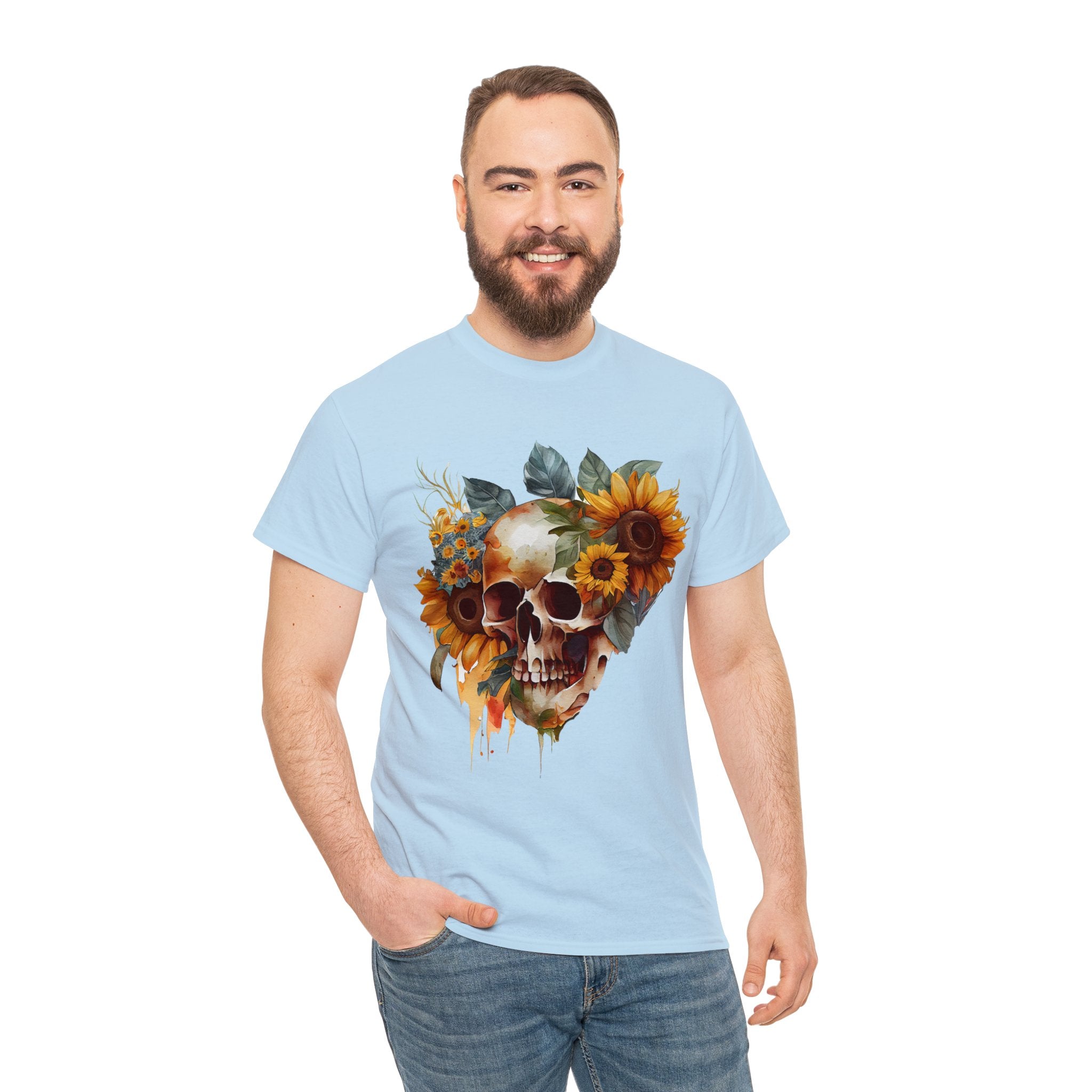 Skull T-Shirt: Skull and Sunflowers