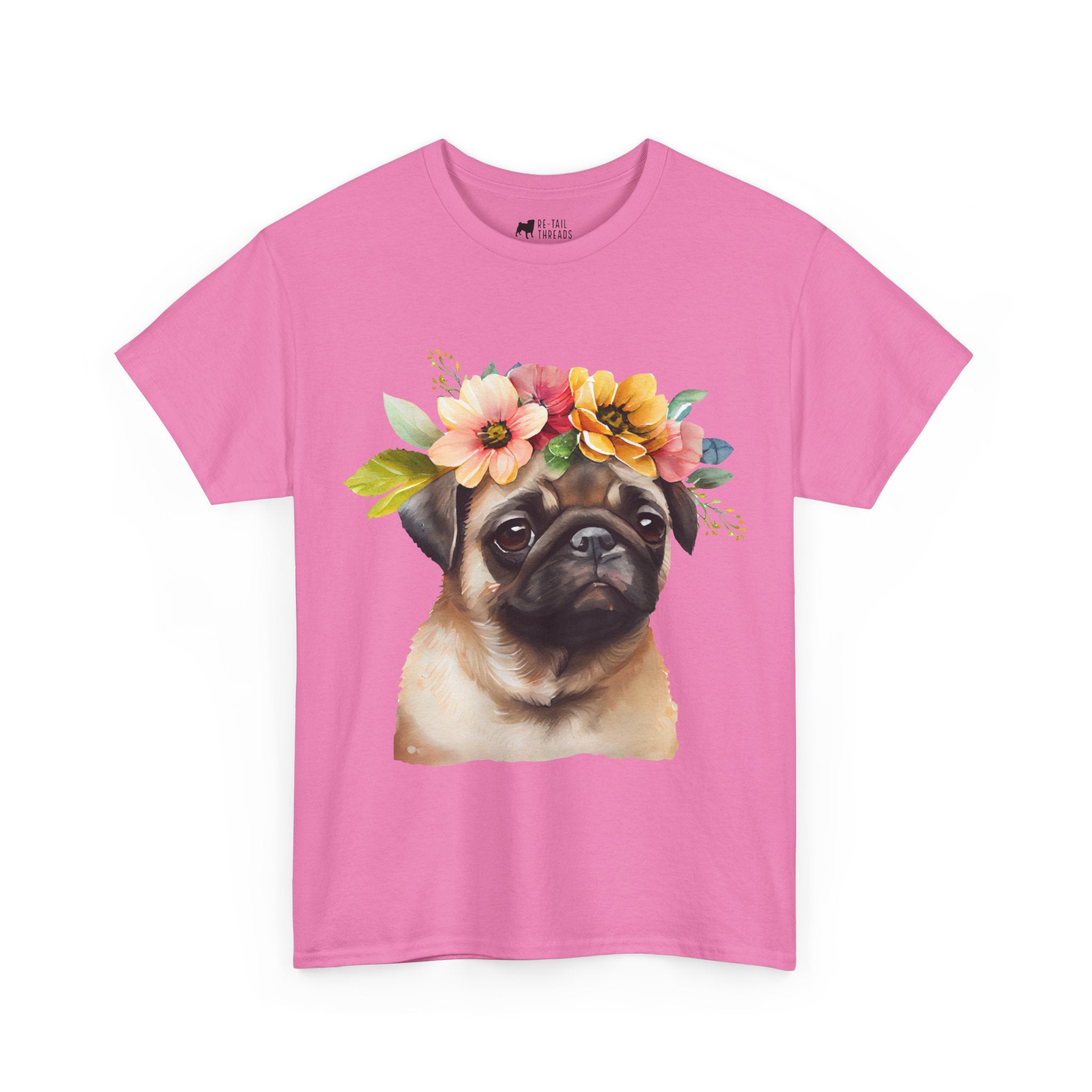 Pug T-Shirt: Pug With Flowers