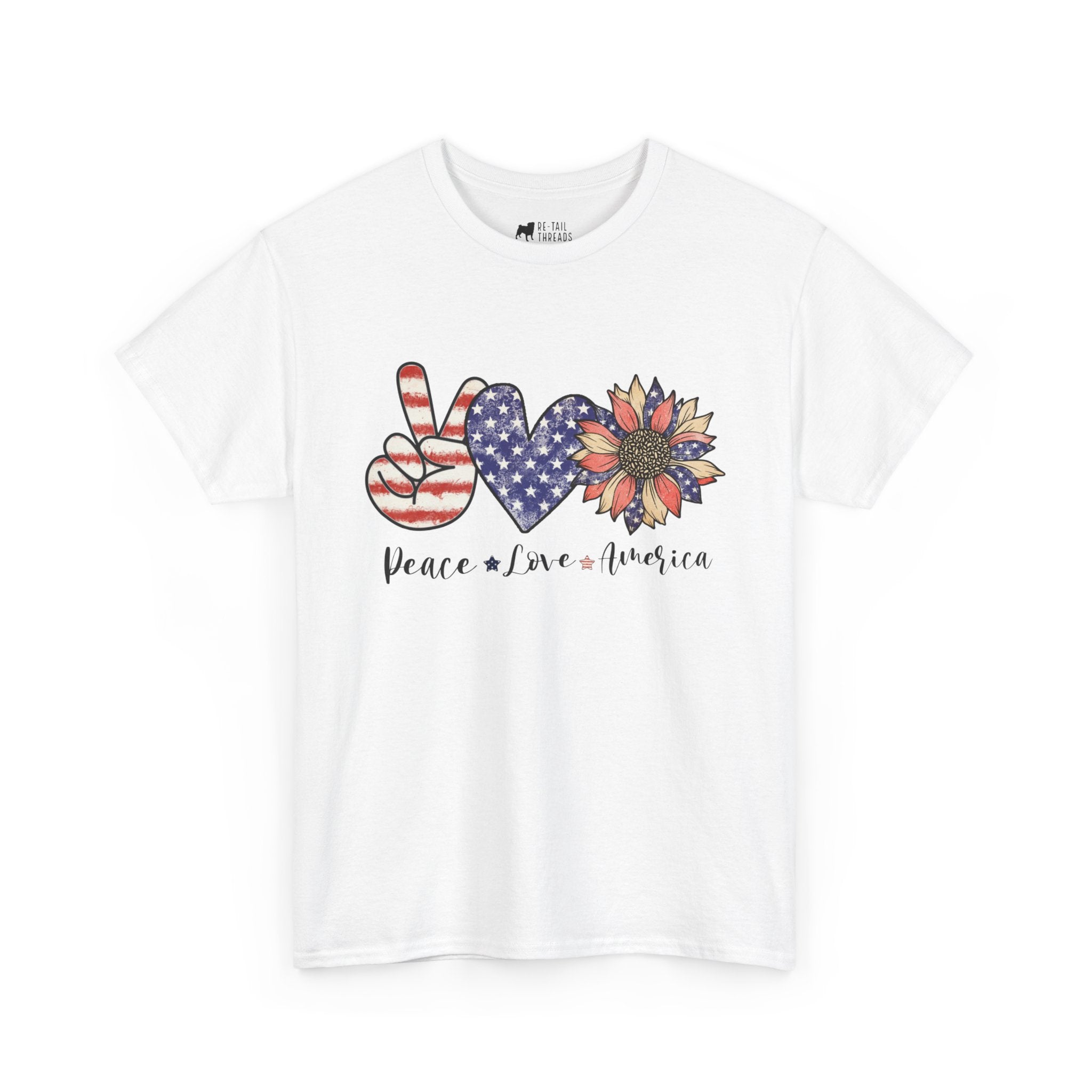 4th of July T-Shirt: Peace Love America Distressed