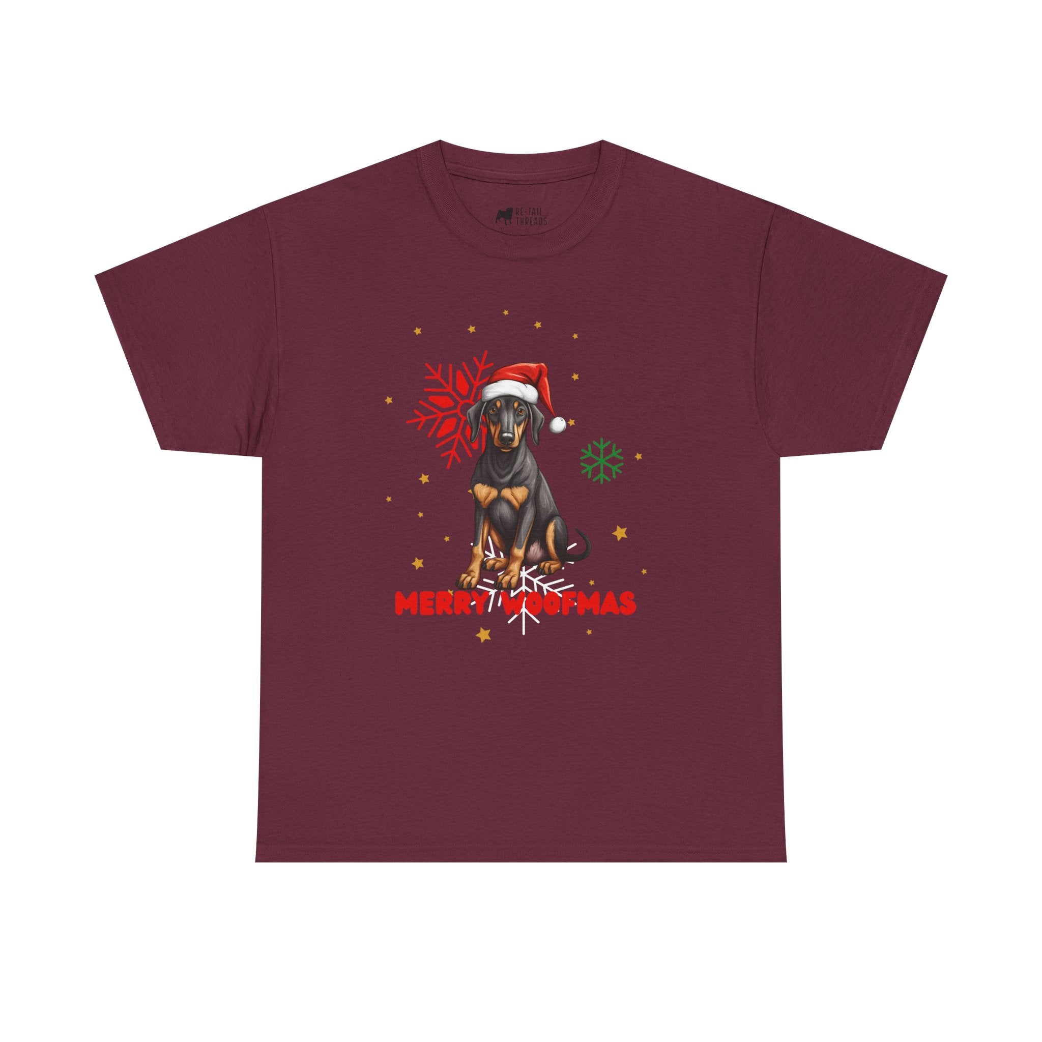Christmas T-Shirt: Santa Hat Black and Tan Dog