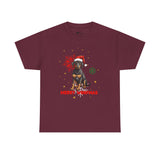 Christmas T-Shirt: Santa Hat Black and Tan Dog