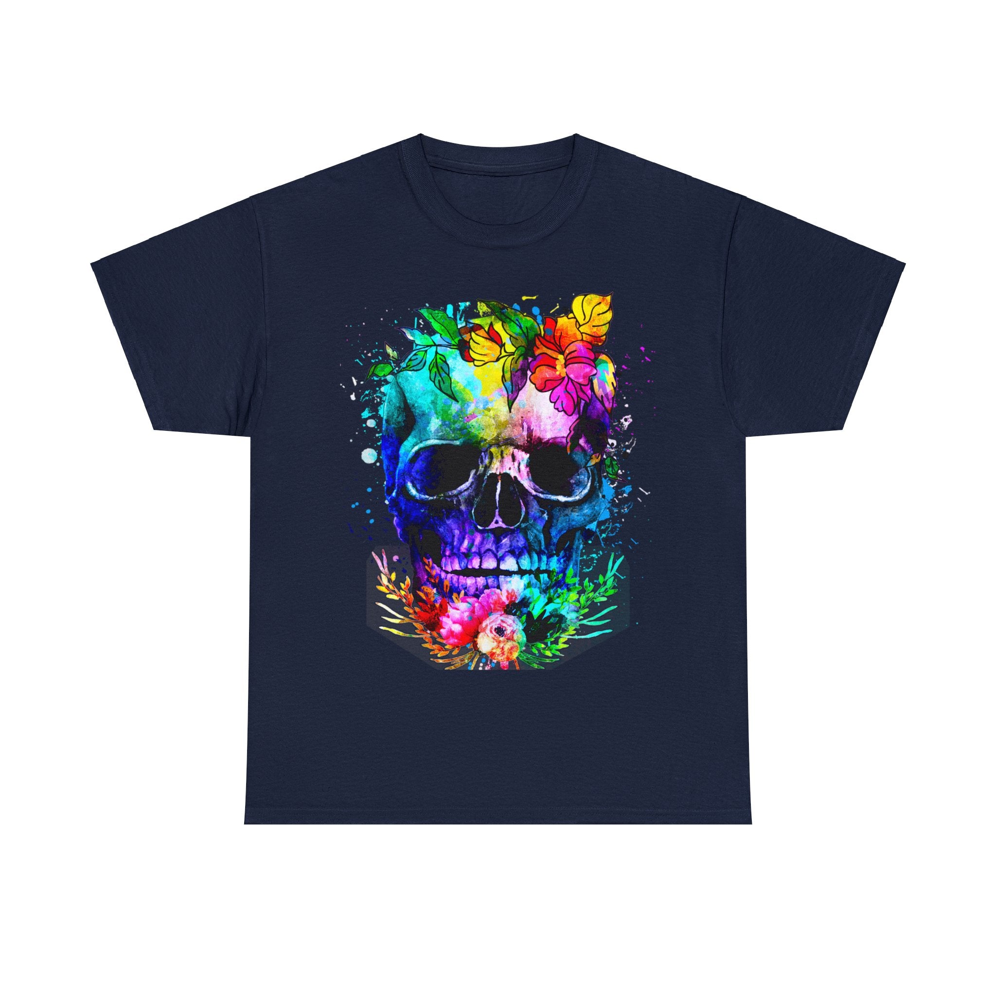 Skull T-Shirt: Watercolor & Flowers Skull