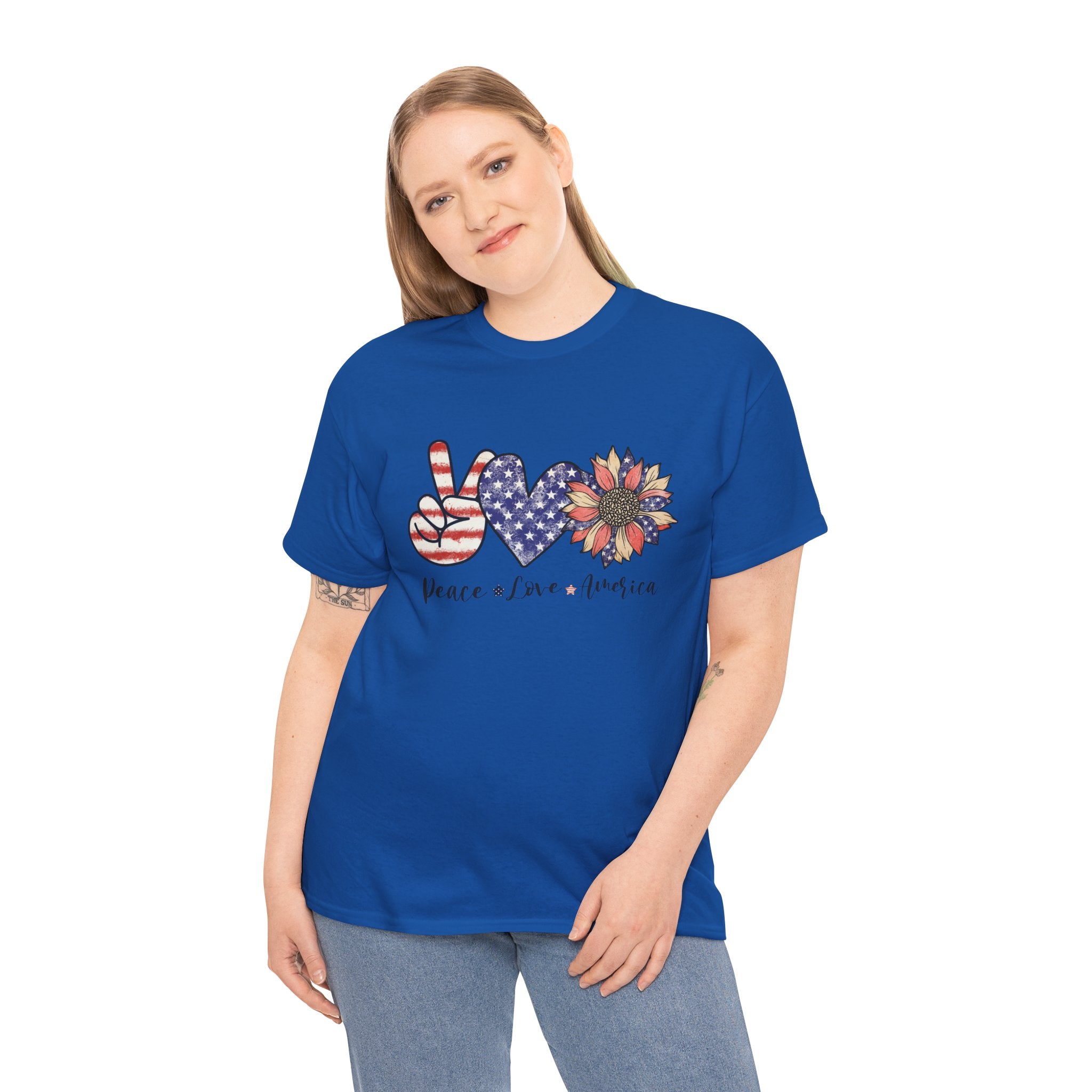 4th of July T-Shirt: Peace Love America Distressed