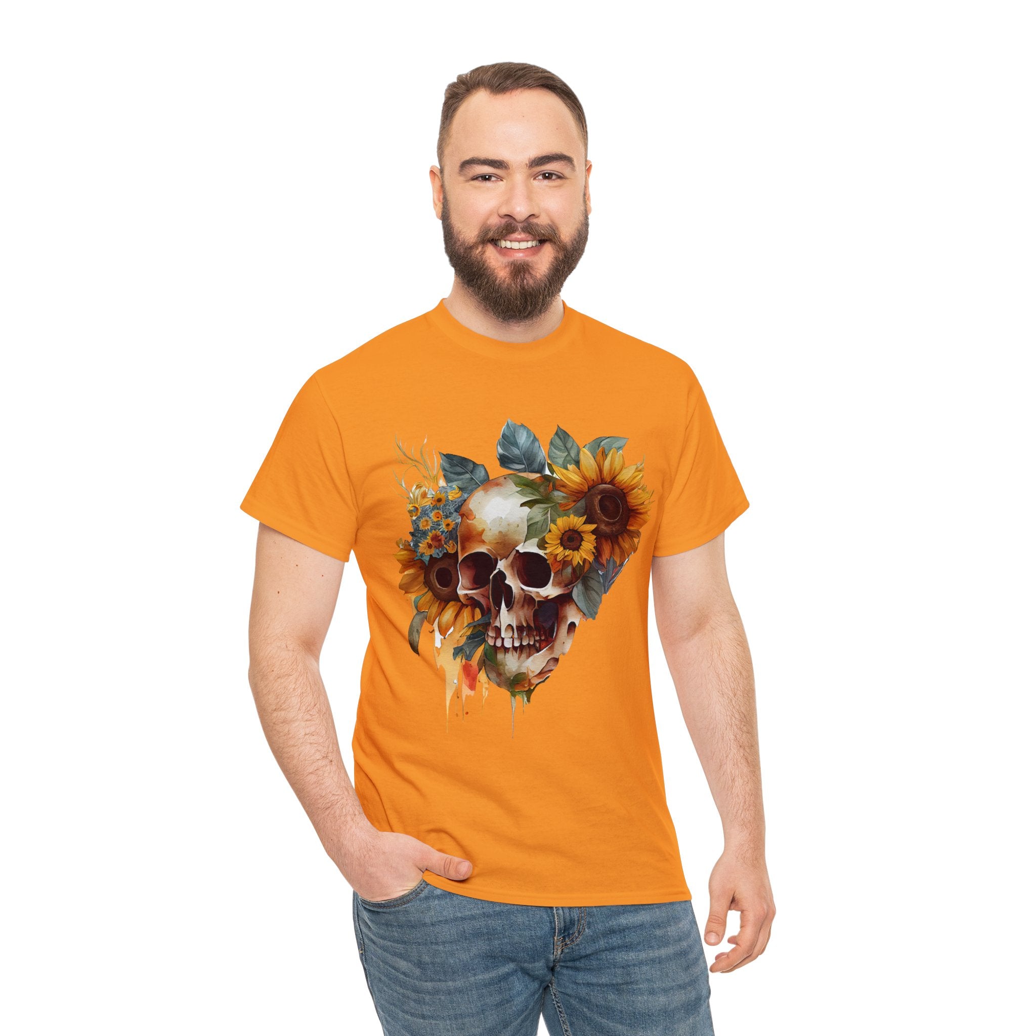 Skull T-Shirt: Skull and Sunflowers